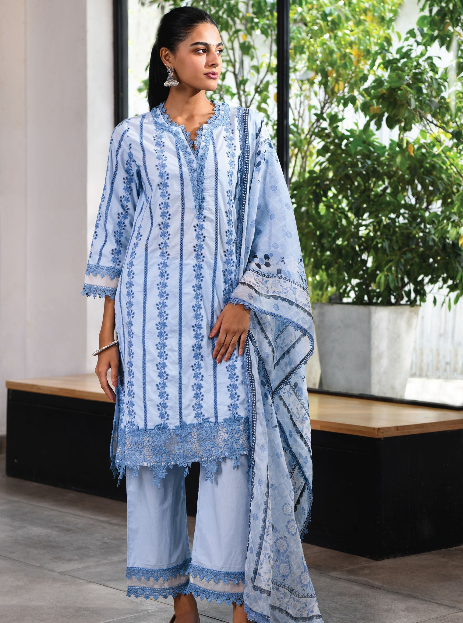 Mulmul Cotton Barnet Blue Kurta With Barnet Blue Pant