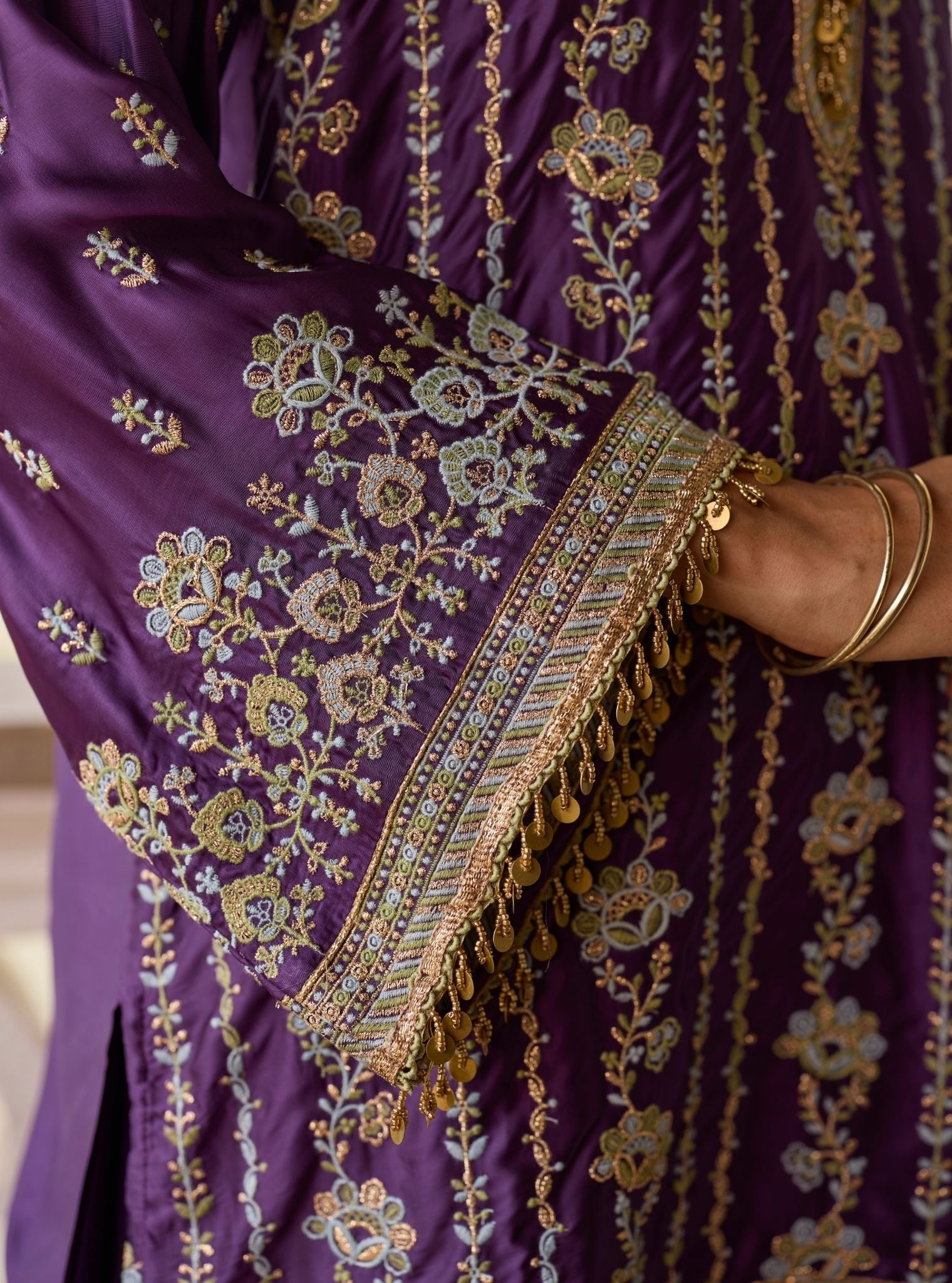 Pralika Bemberg Satin Purple Kurta With Farshi Salwar