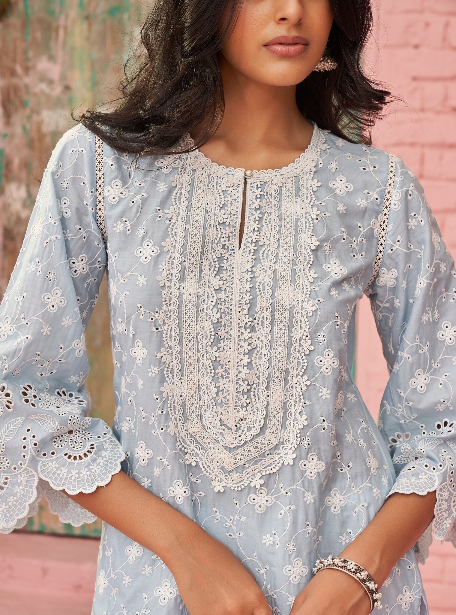 Mulmul Cotton Gauri Light Blue Kurta