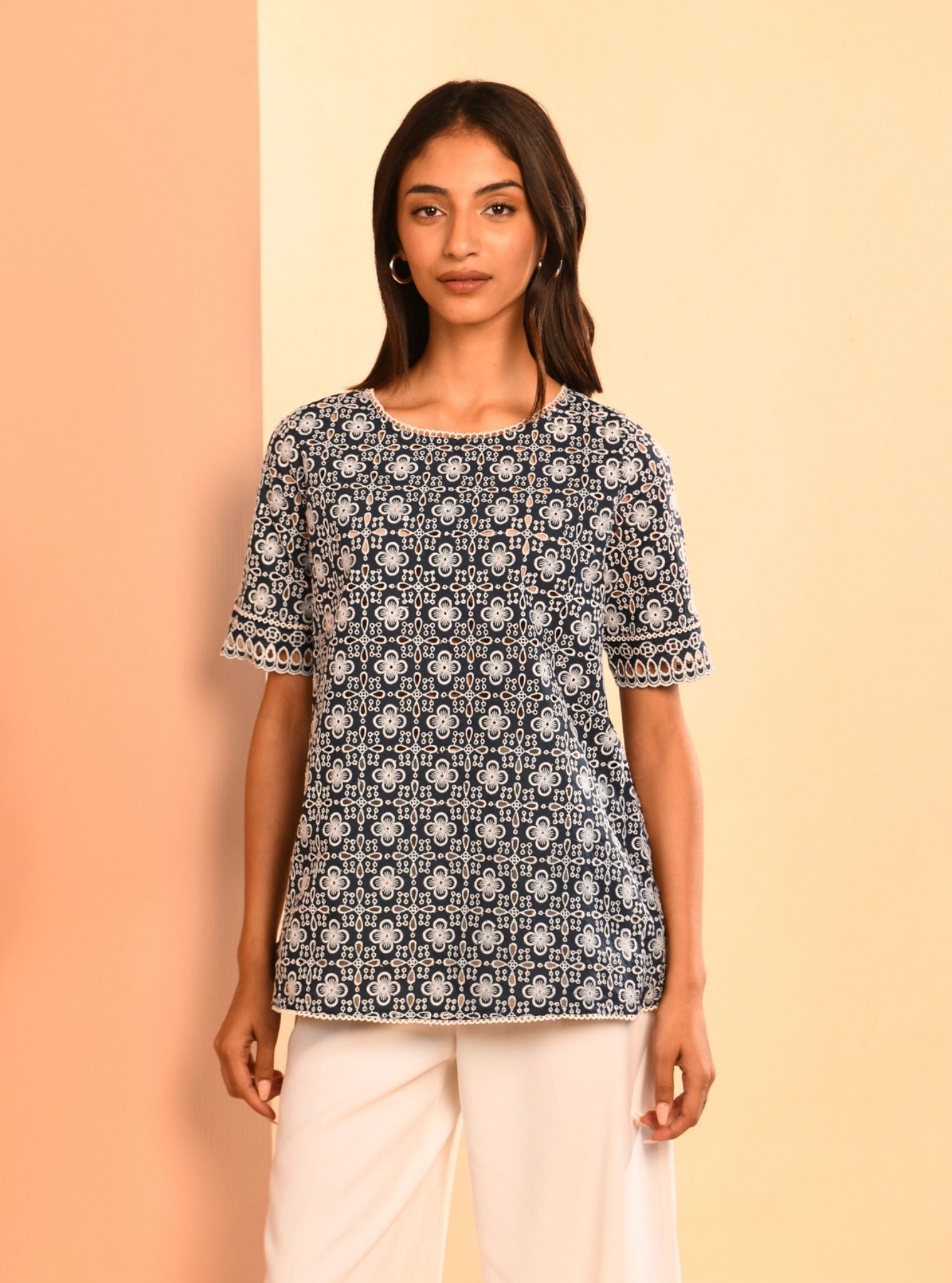 Silvia Cotton Navy Top