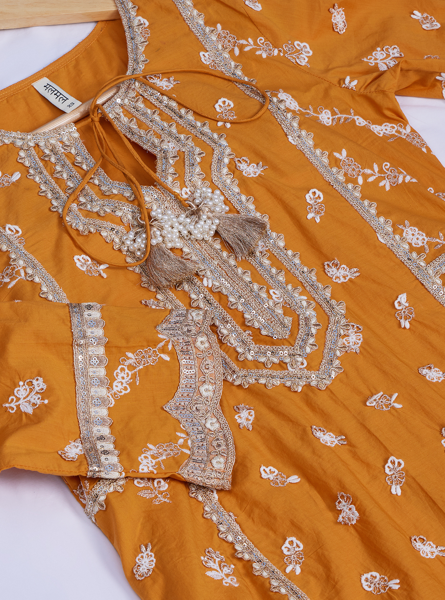 Mulmul Cotton Adah Orange Kurta with Mulmul Cotton Adah Orange Pant