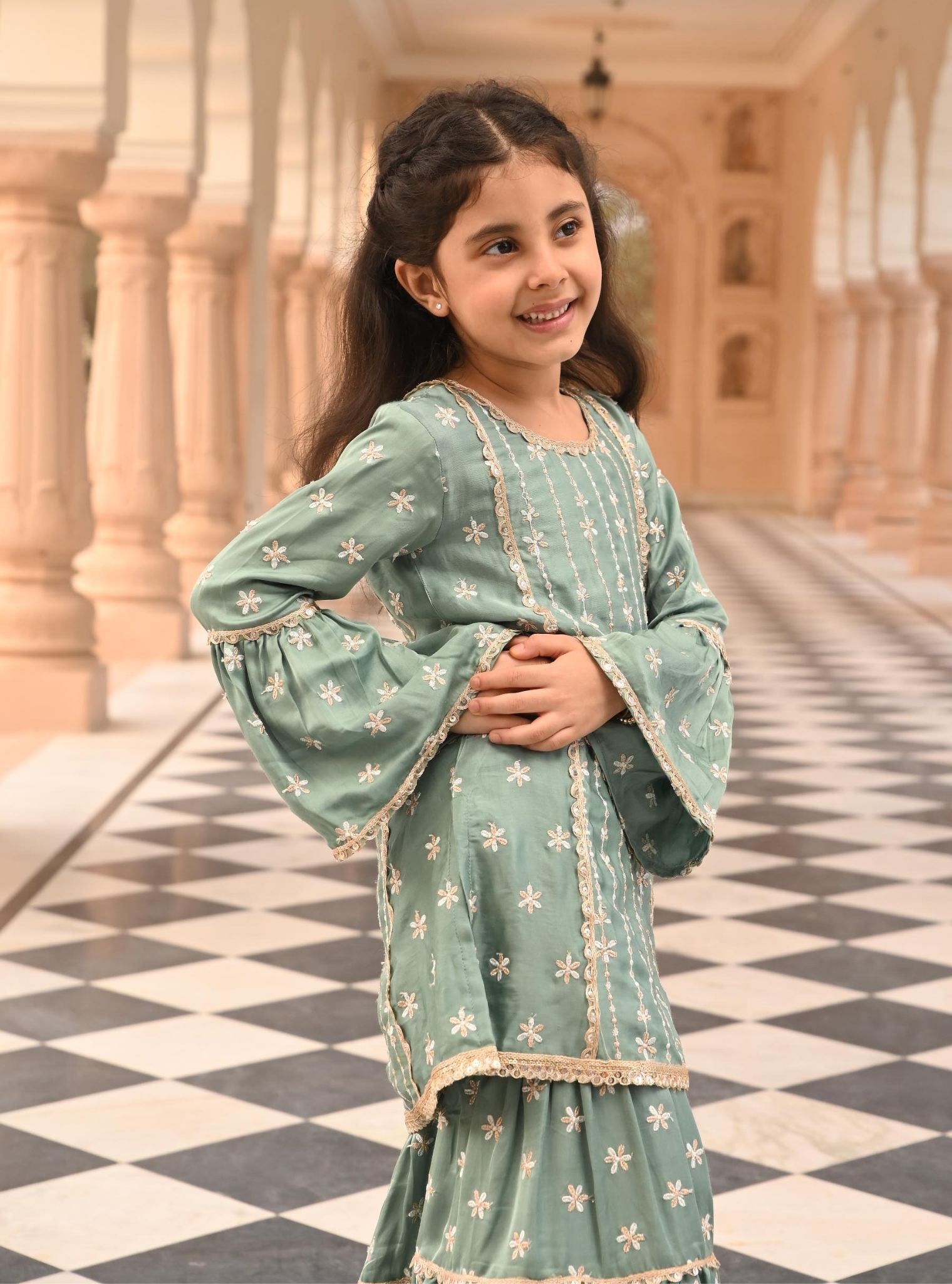 Mulmul Modal Satin Pyaari Teal Blue Kurta with Mulmul Modal Satin Pyaari Teal Blue Garara