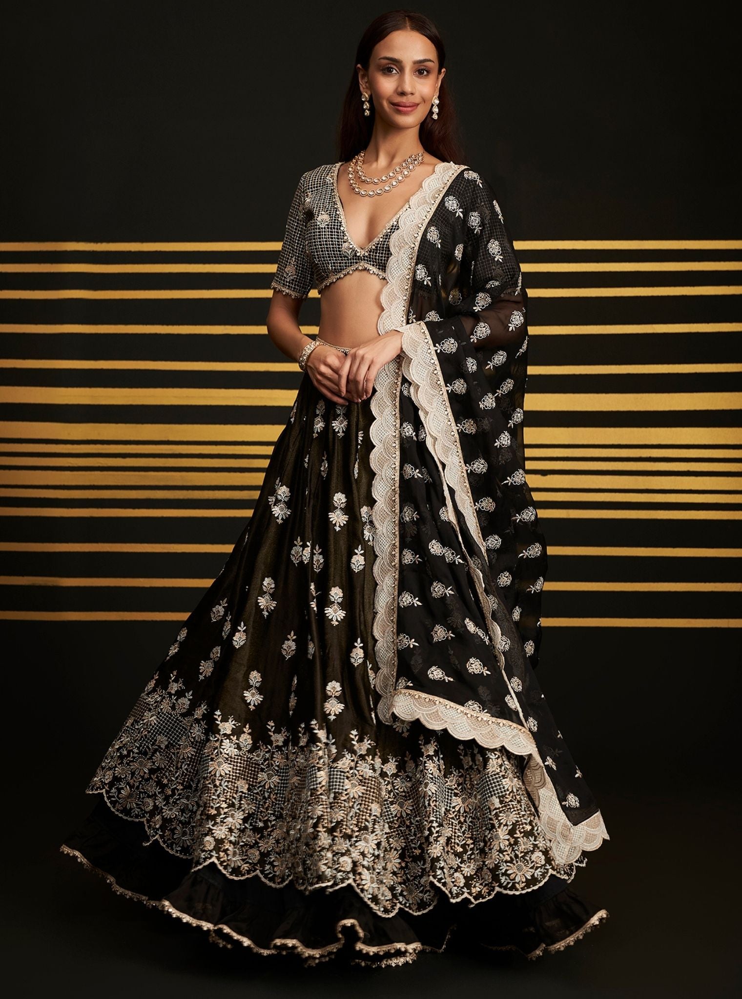 Mulmul Organza Sathi Black Dupatta