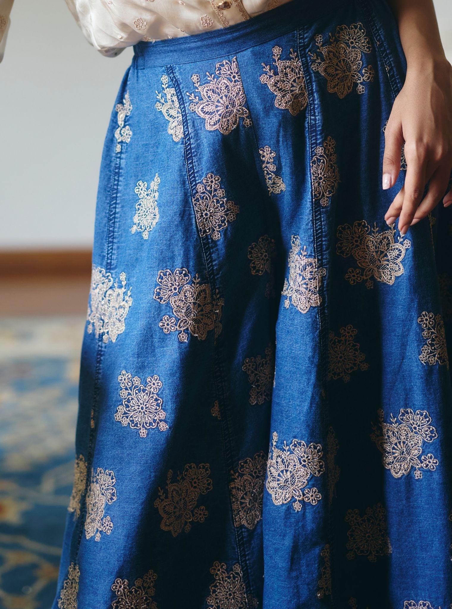 Mireya Cupro Satin Denim Sharara Set