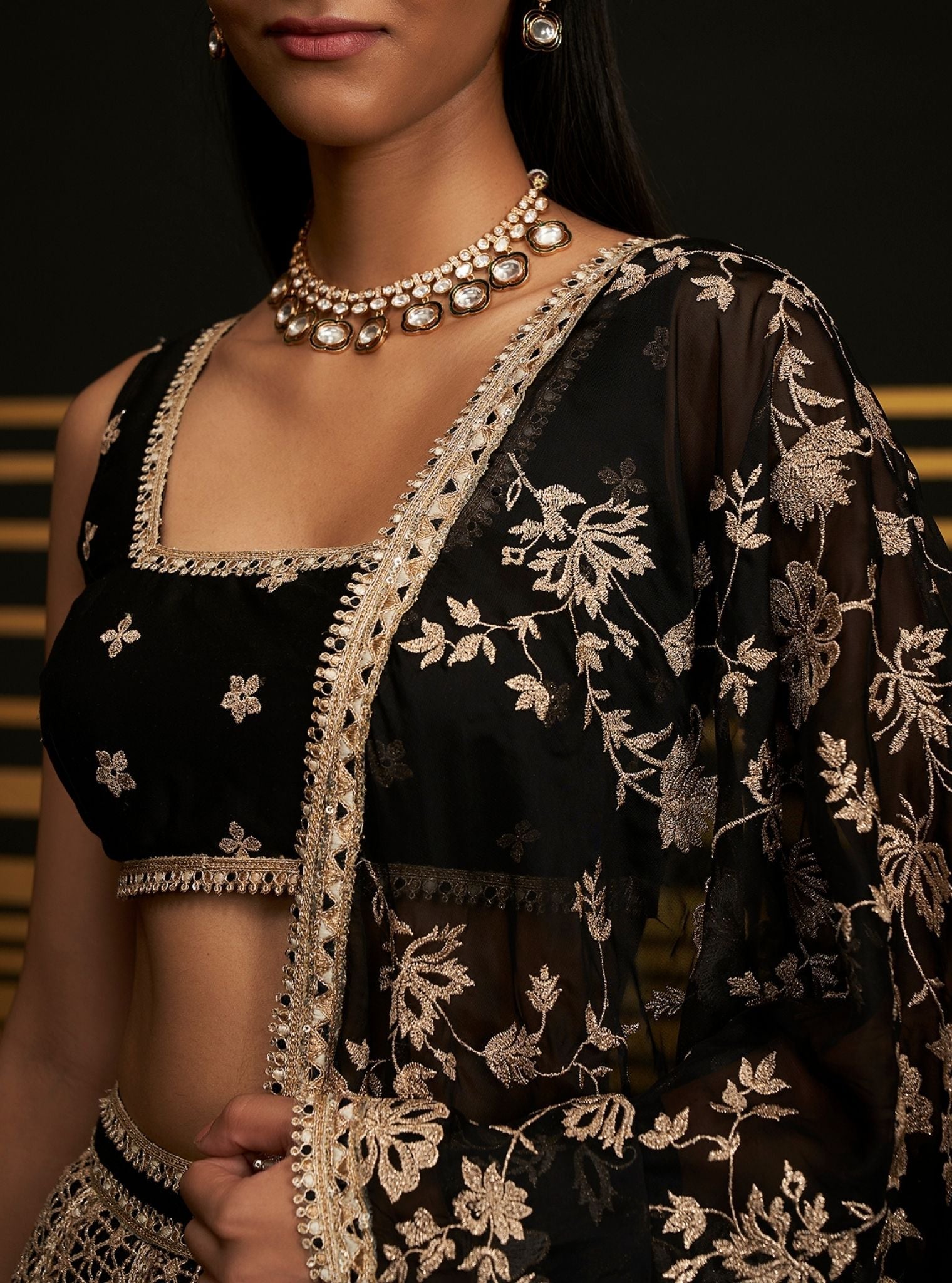 Rehnuma Guipure Black Lehenga