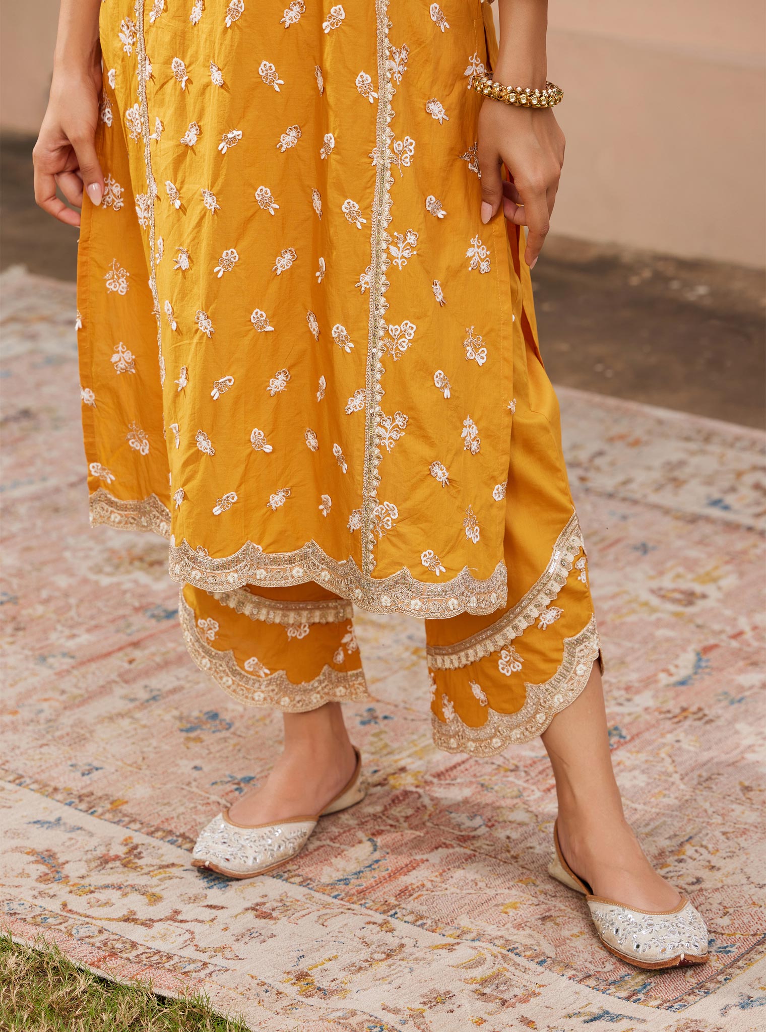 Mulmul Cotton Adah Orange Kurta with Mulmul Cotton Adah Orange Pant