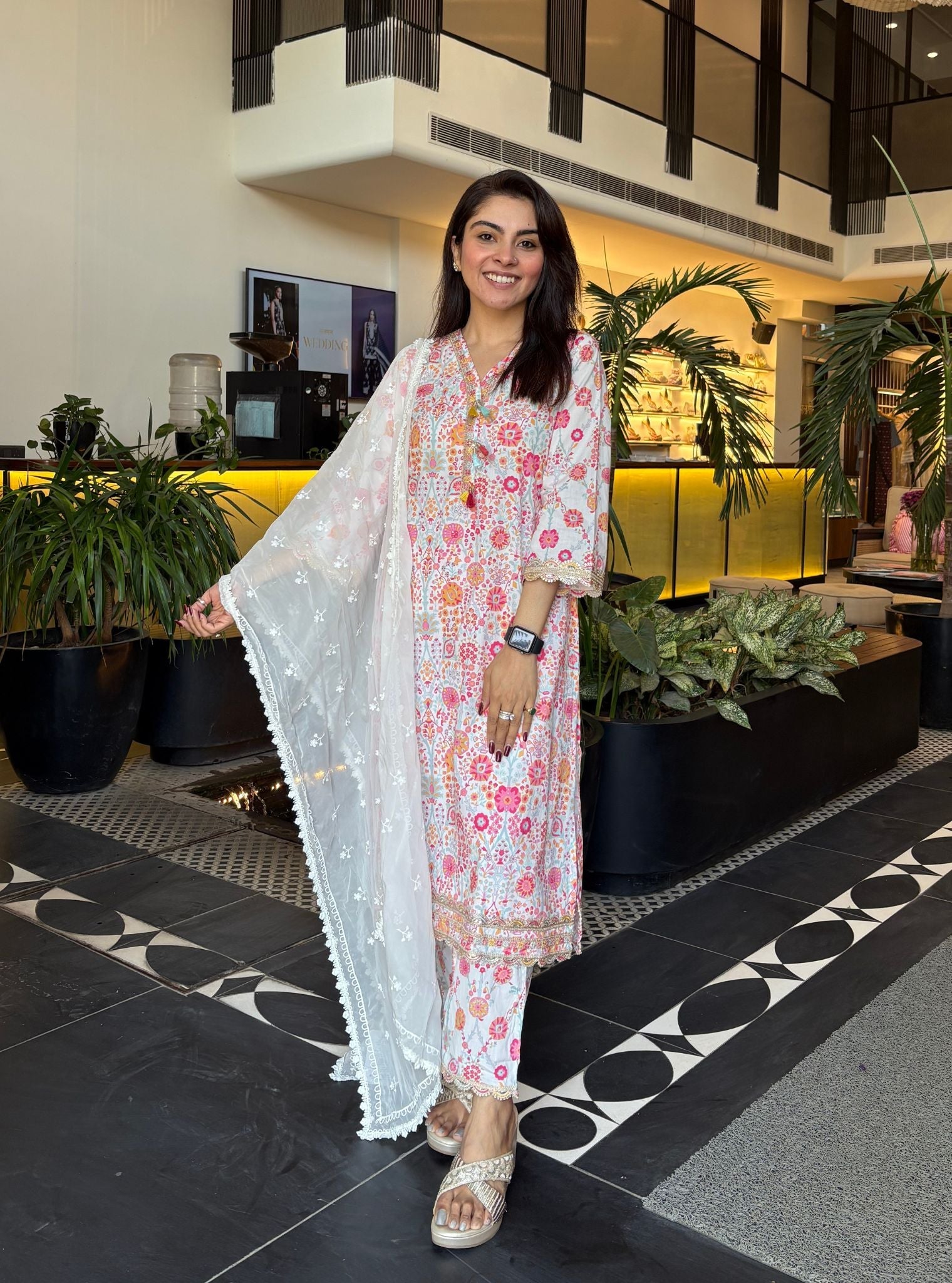 Florie Supima Cotton Printed White Kurta Set