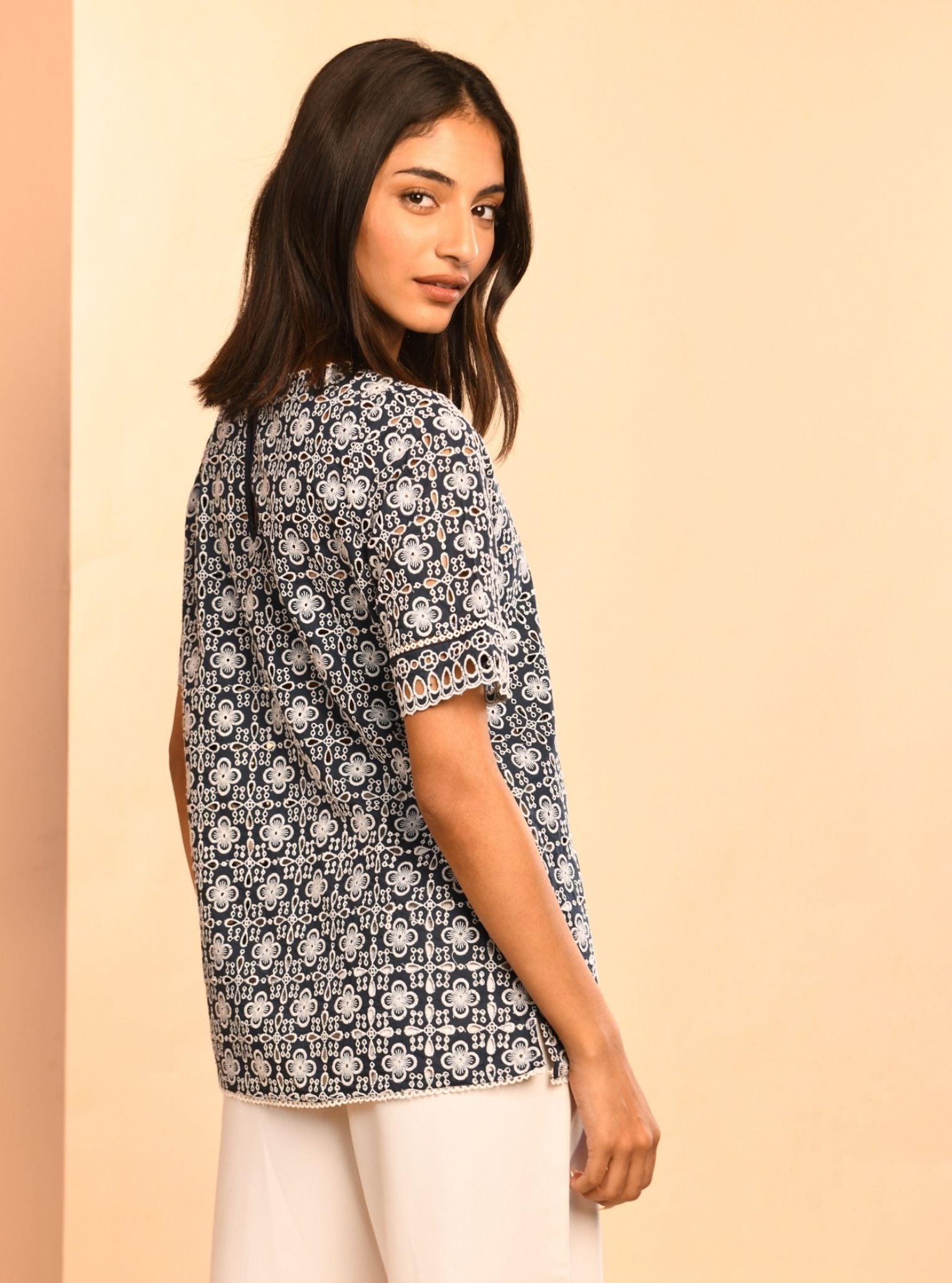 Silvia Cotton Navy Top