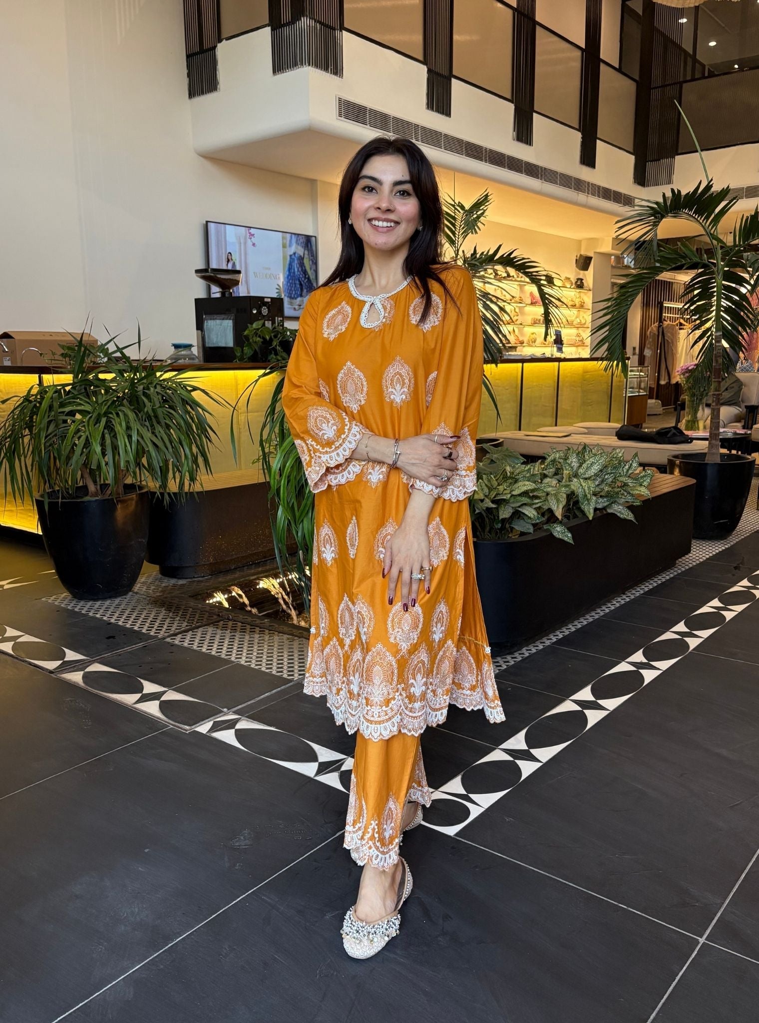 Sydney Cupro Silk Orange Kurta Set