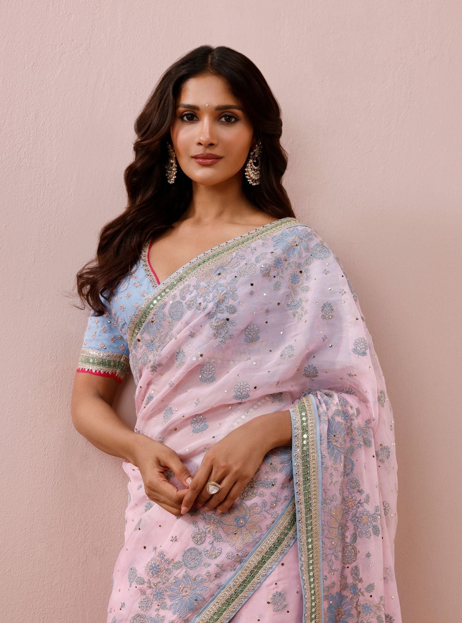 Lavi Organza Pink Saree