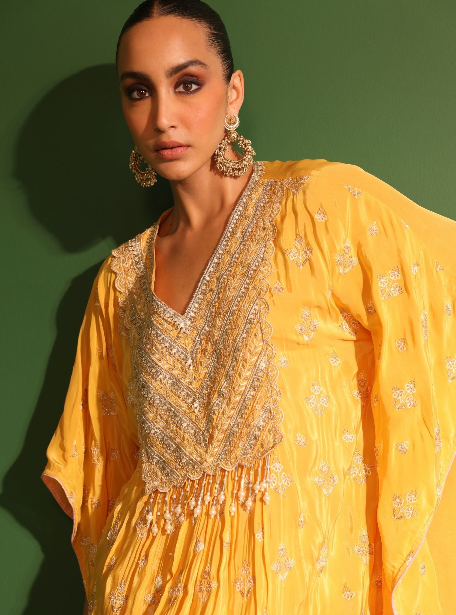 Janam Crepe Yellow Kaftan With Pant