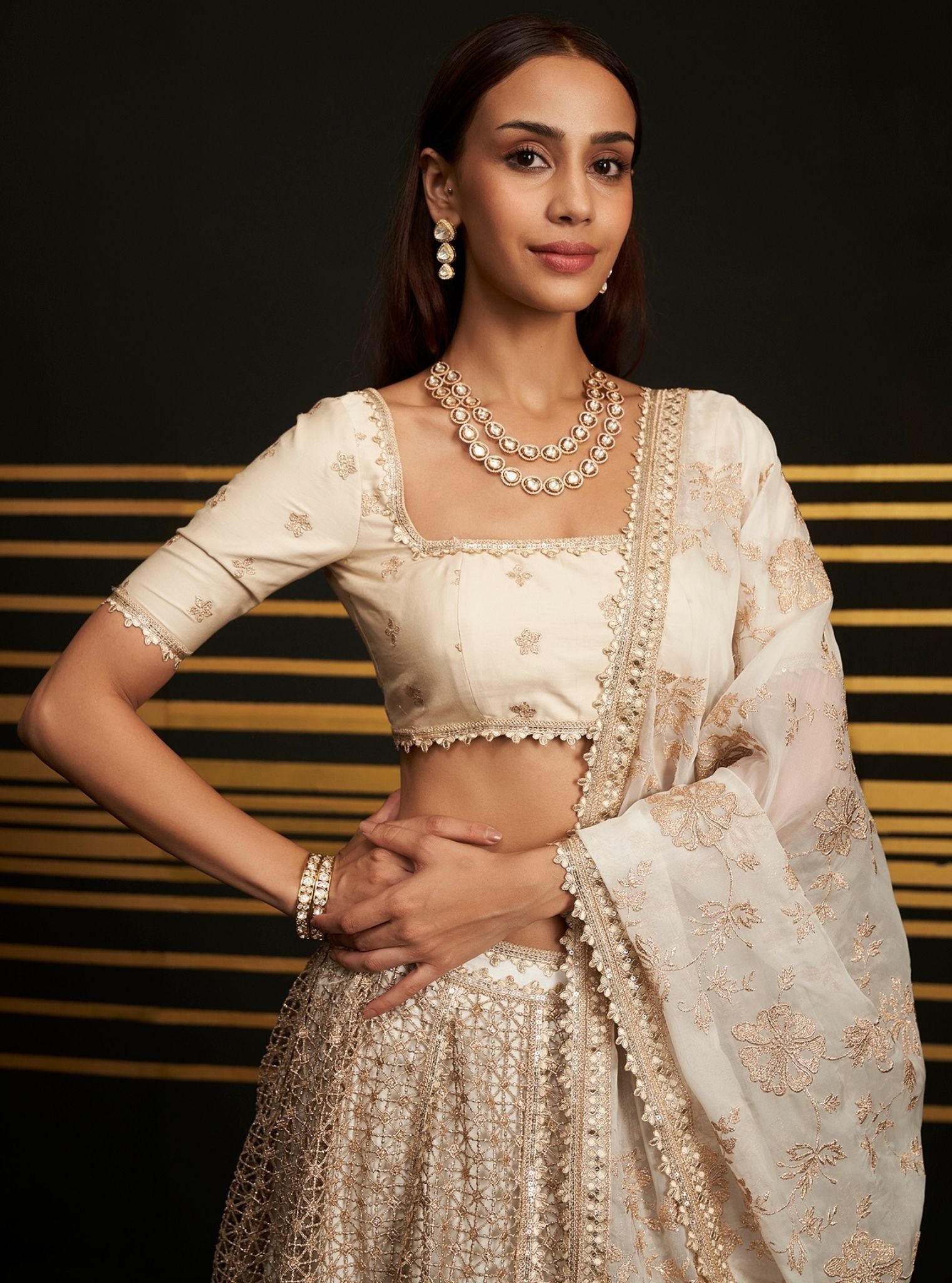 Mulmul Chemical Rehnuma Off White lehenga