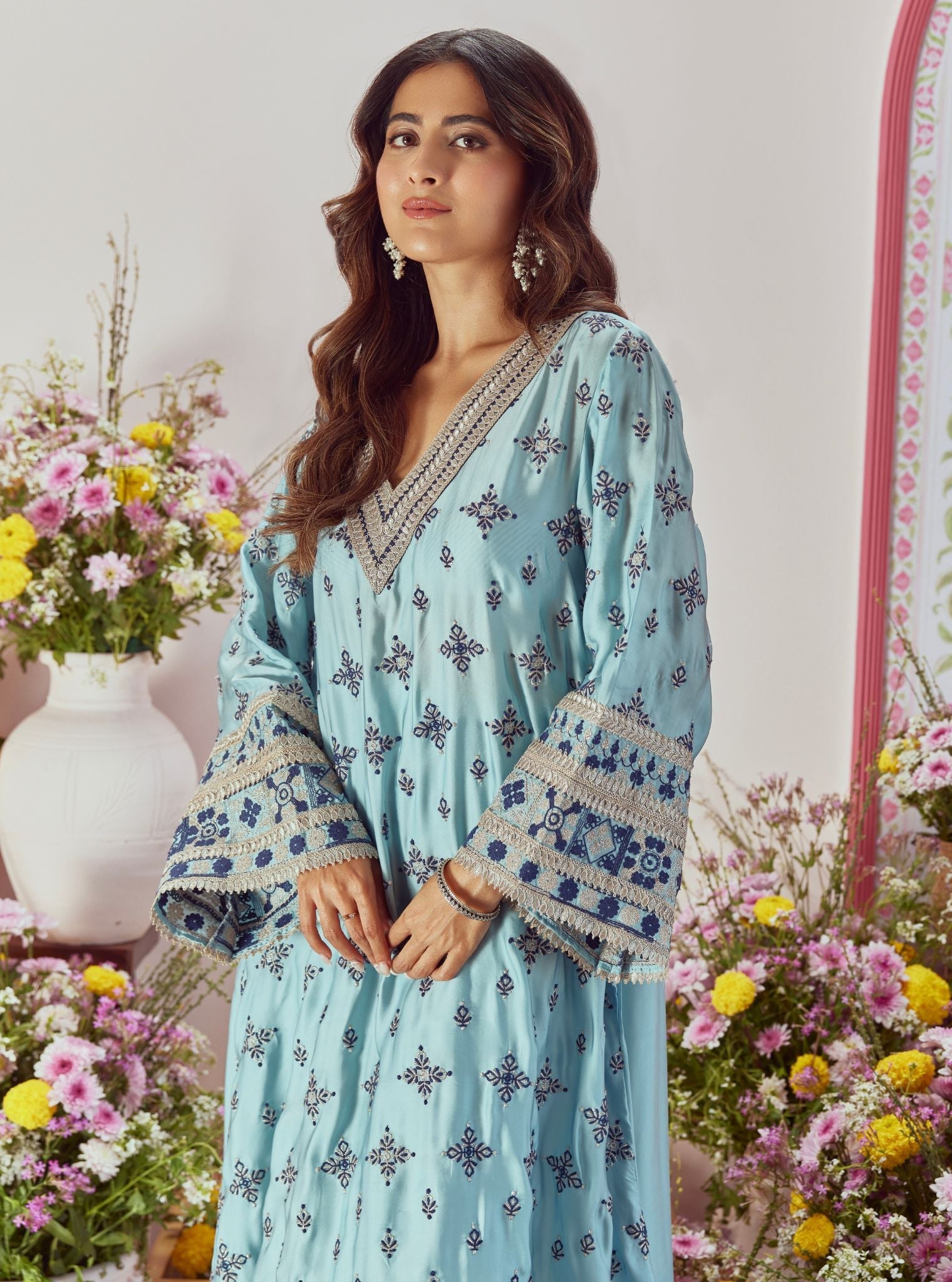 Anni Cupro Satin Blue Kurta Set
