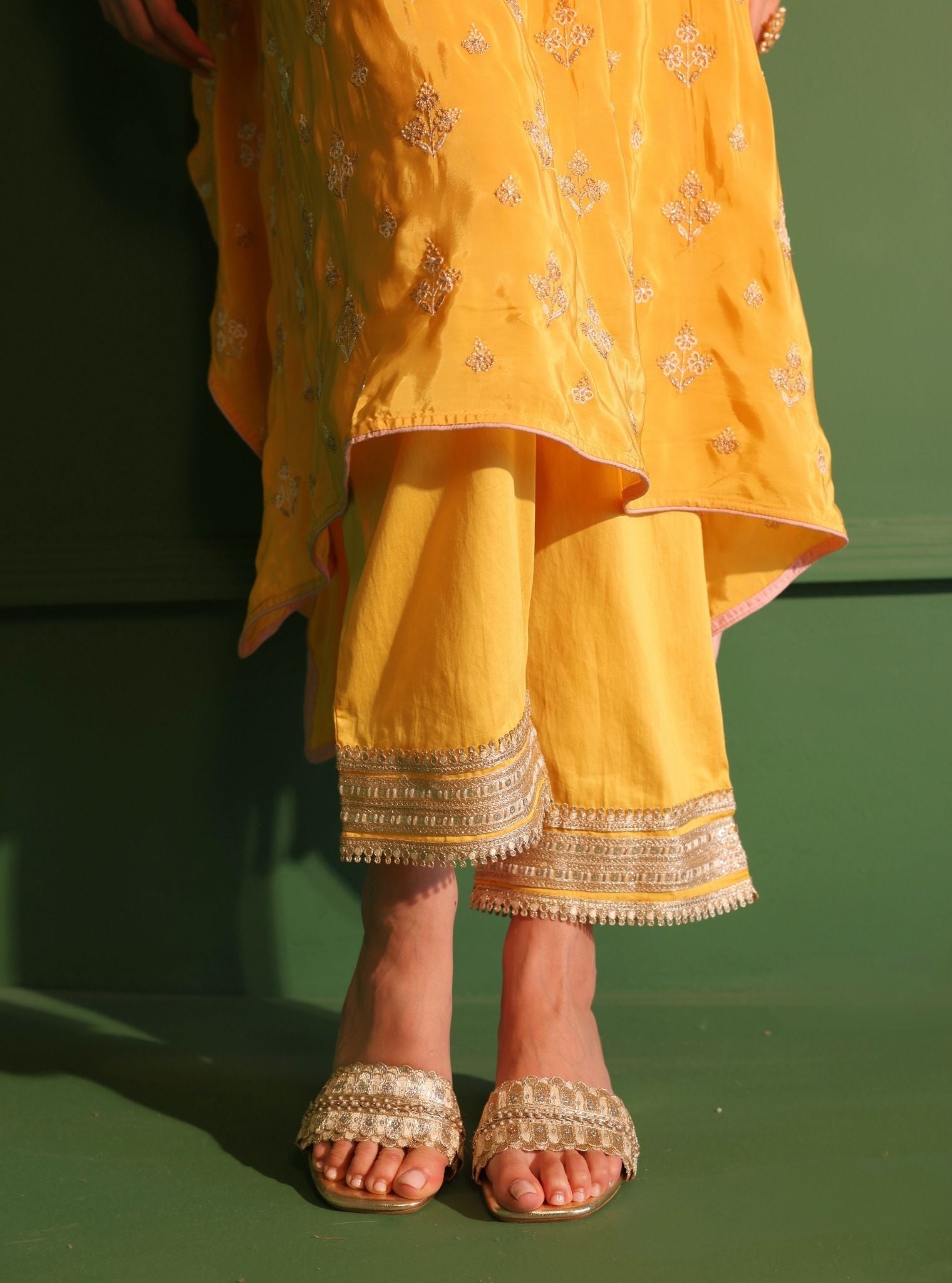 Janam Crepe Yellow Kaftan With Pant