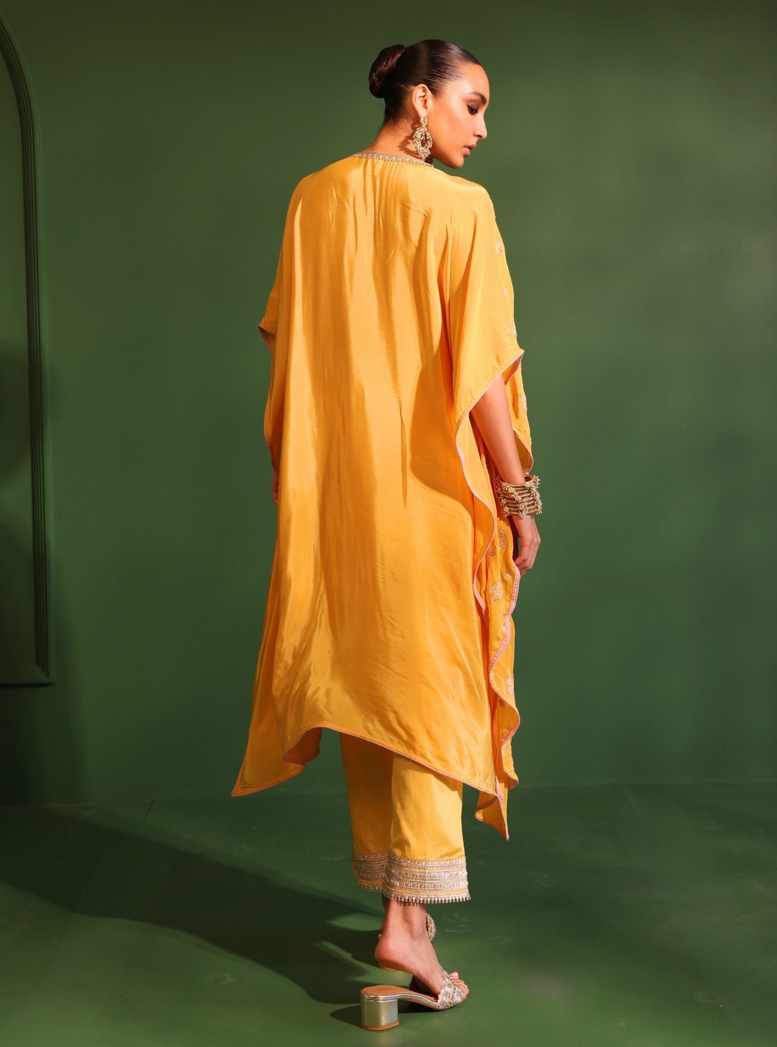 Janam Crepe Yellow Kaftan With Pant