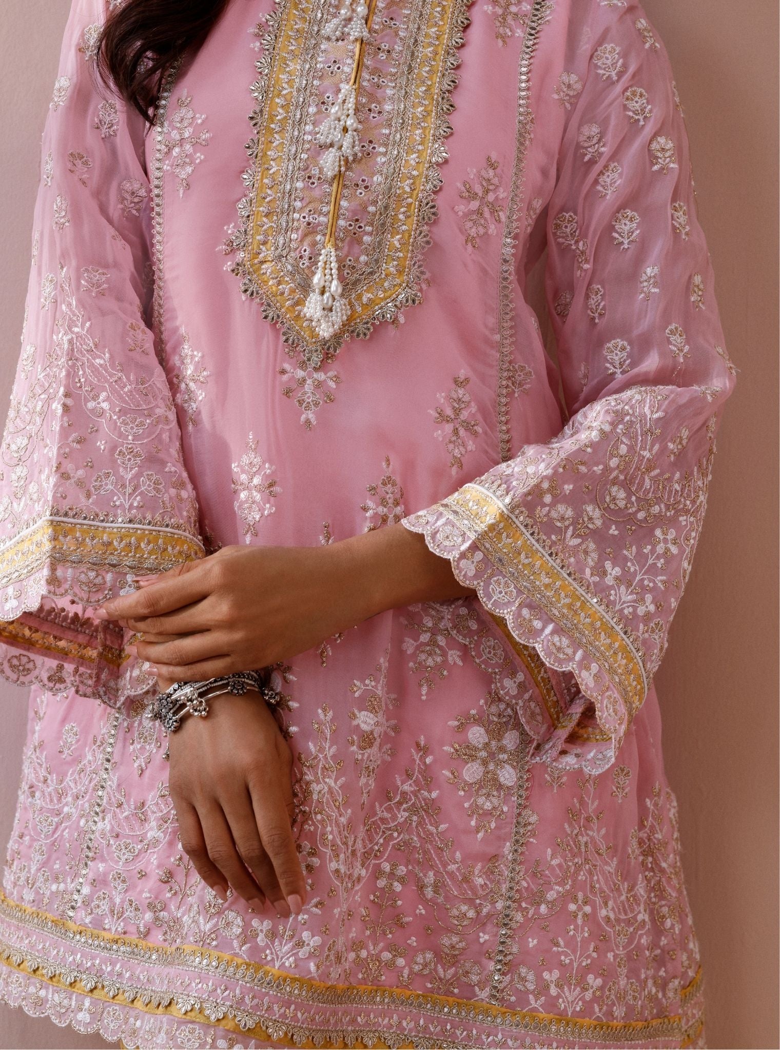 Rila Organza Pink Kurta with Wide Pants
