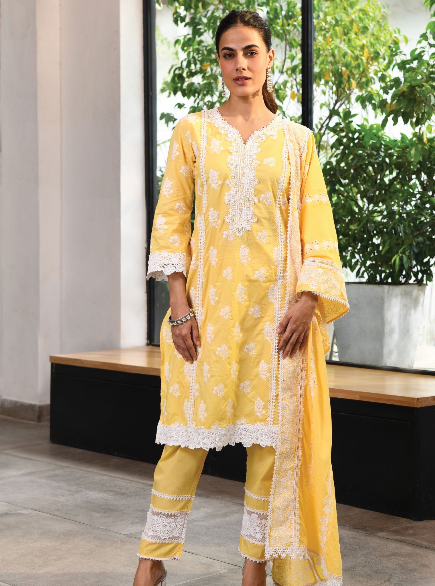 Mulmul Cotton Lisburn Yellow Kurta With Lisburn Yellow Pant