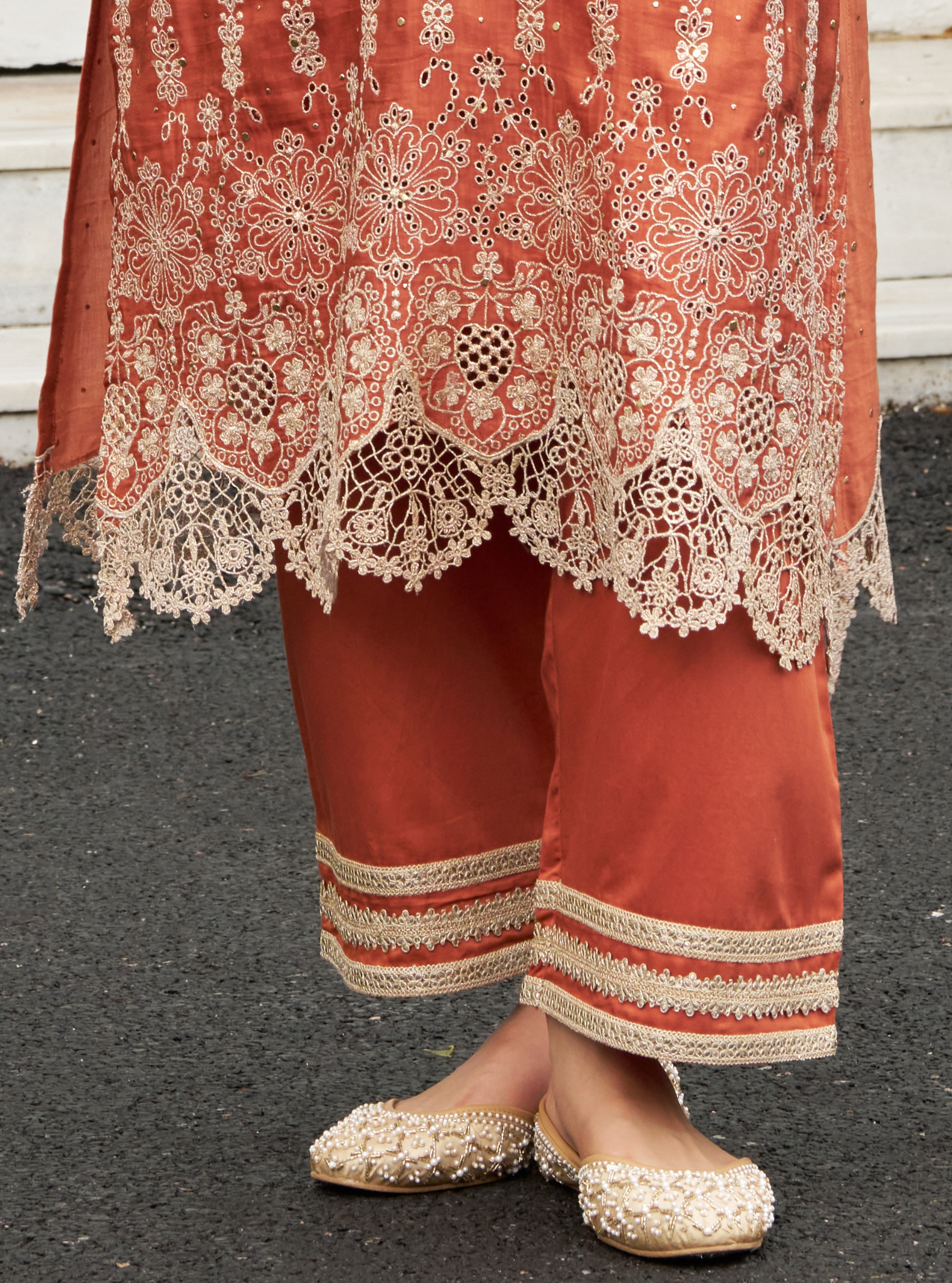 Anantaa Linen Satin Orange Kurta Set