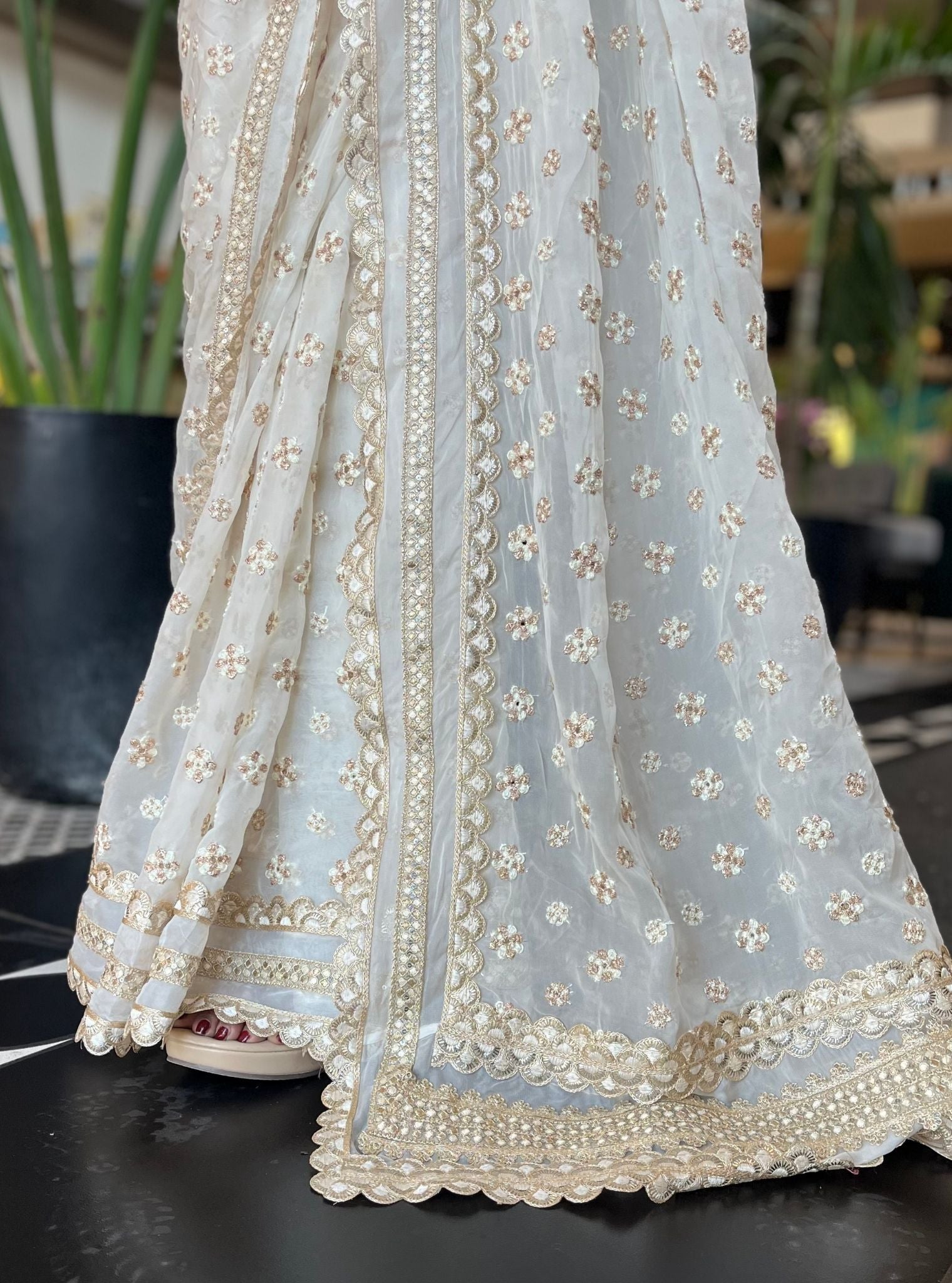 Mulmul Organza Claude Off White Saree