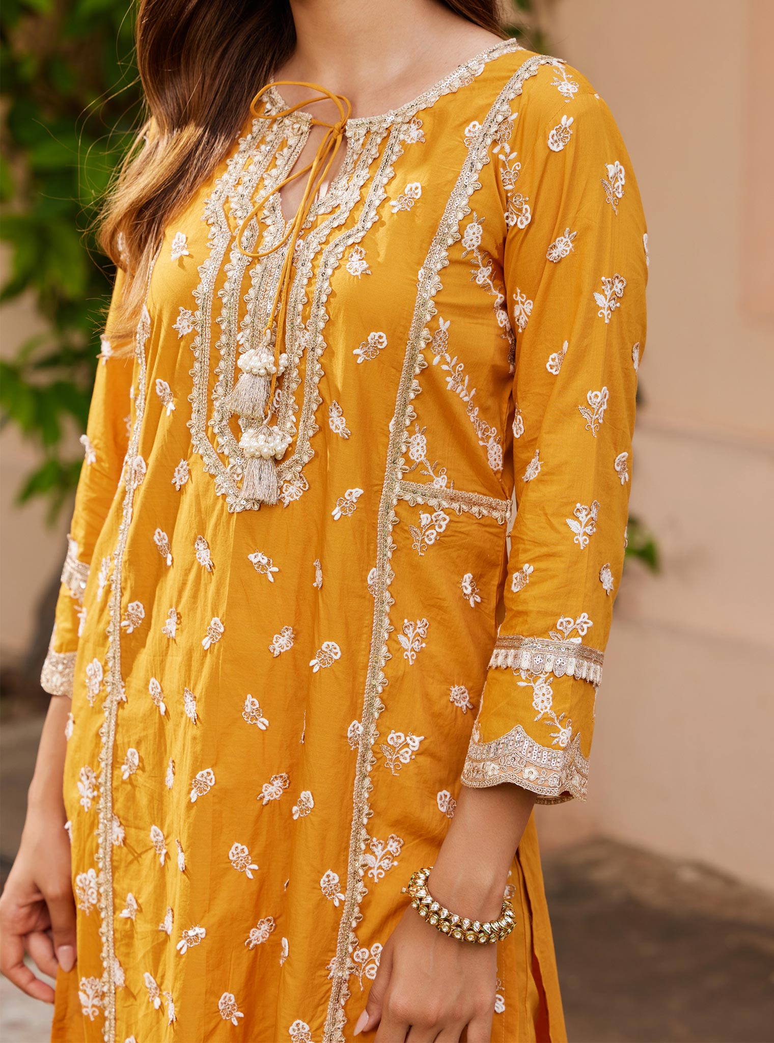 Mulmul Cotton Adah Orange Kurta with Mulmul Cotton Adah Orange Pant