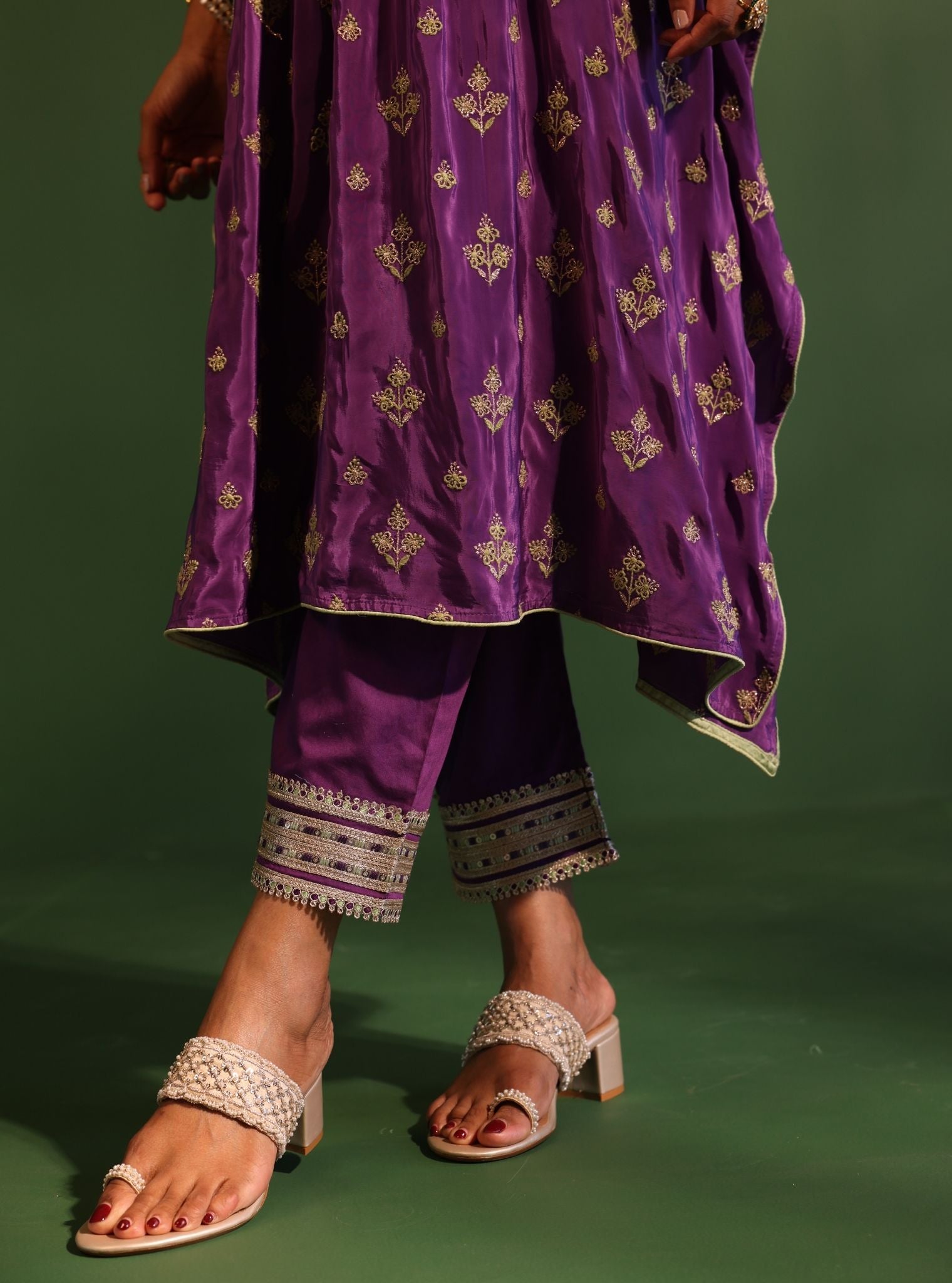 Mulmul Crepe Janam Purple Kaftan With Mulmul Pima Satin Janam Purple Pant