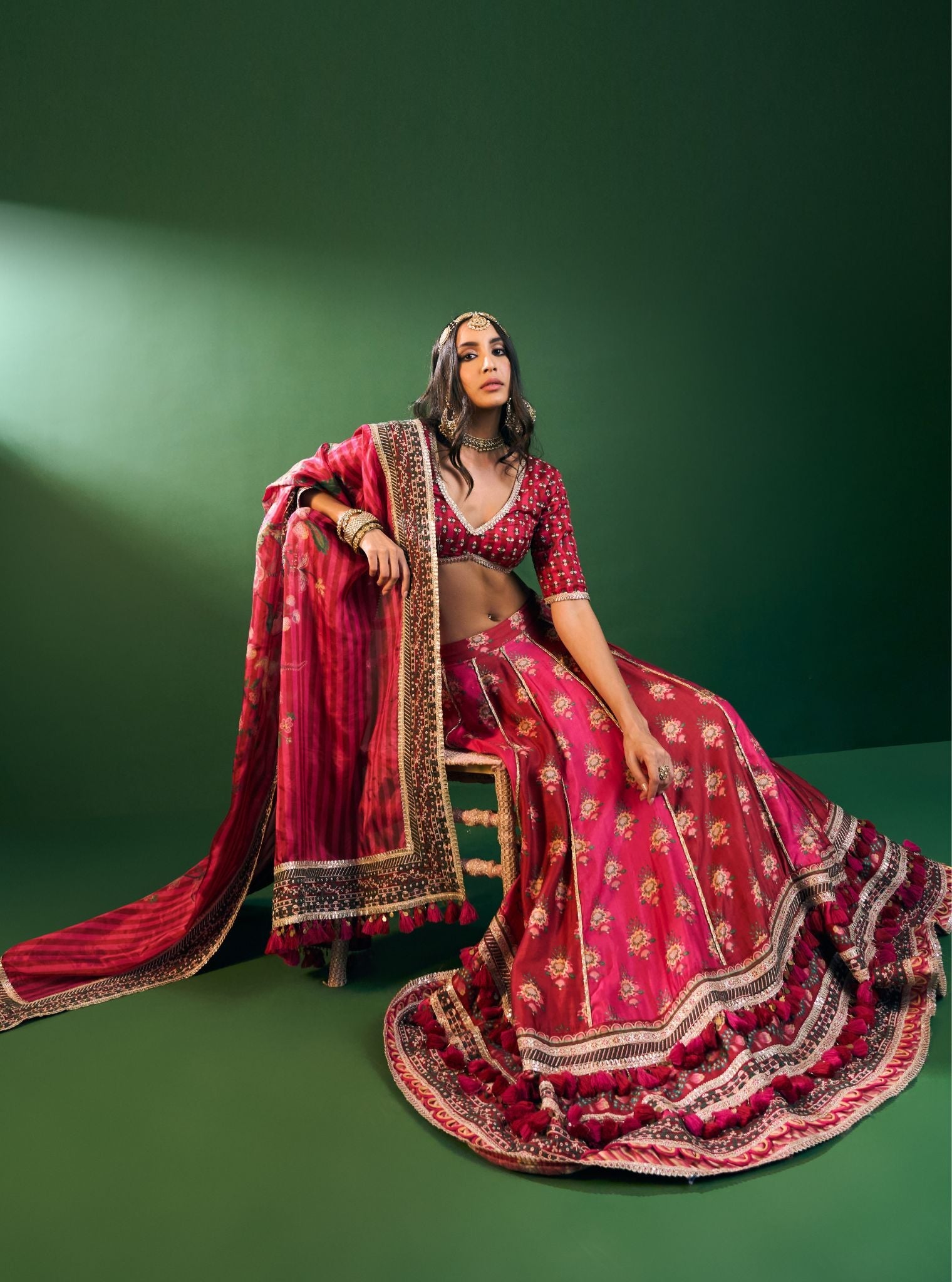 Saviya Cupro Satin Red Lehenga