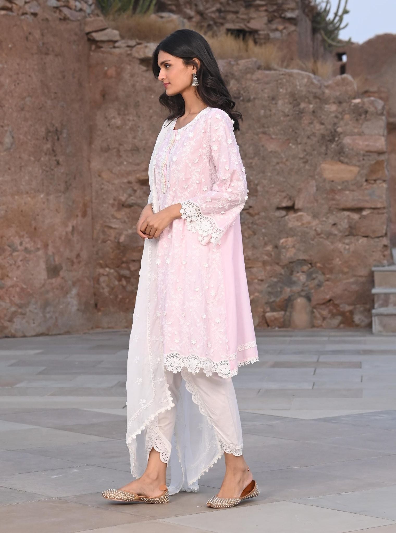 Mulmul Supima Cotton Baybreeze pink Kurta
