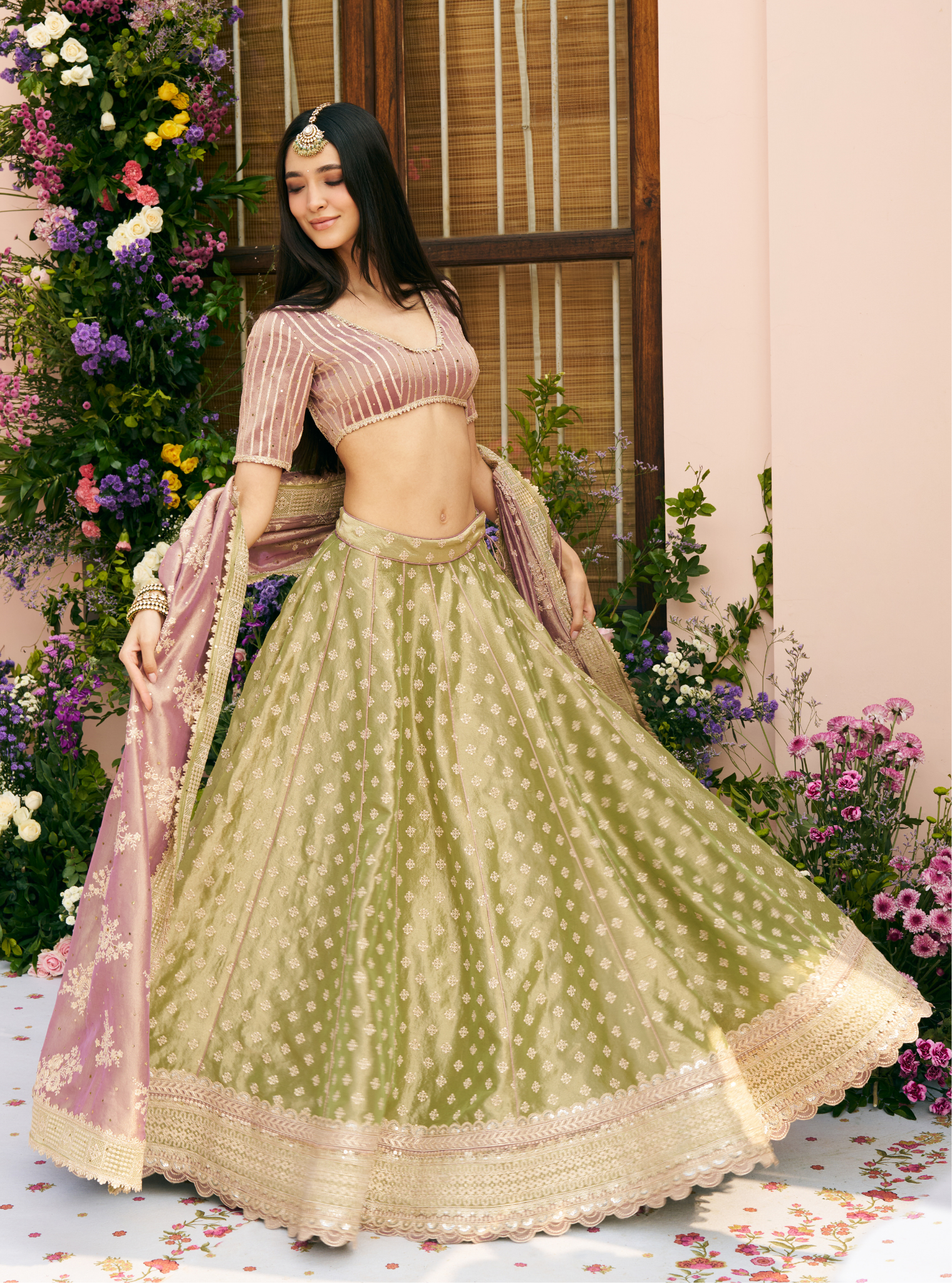 Bansuri Tissue Light Green Lehenga