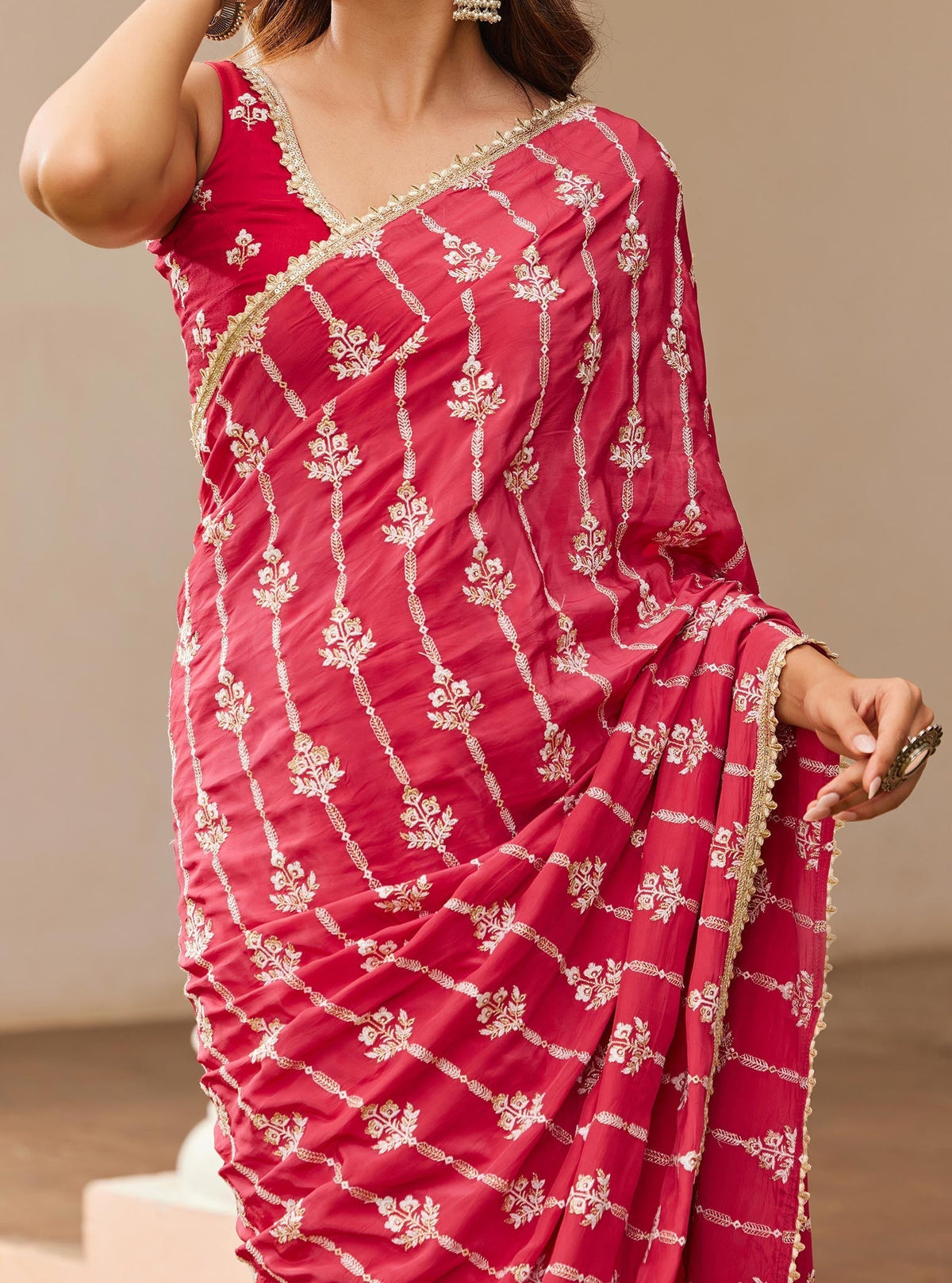 Dayika Crepe Red Saree