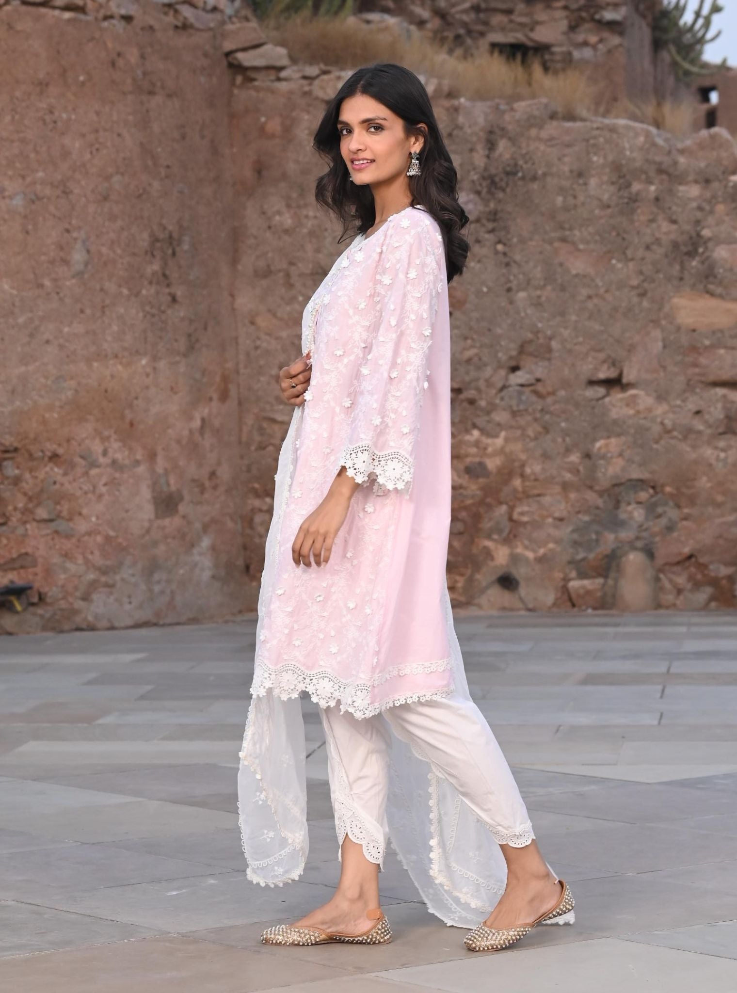 Mulmul Supima Cotton Baybreeze pink Kurta