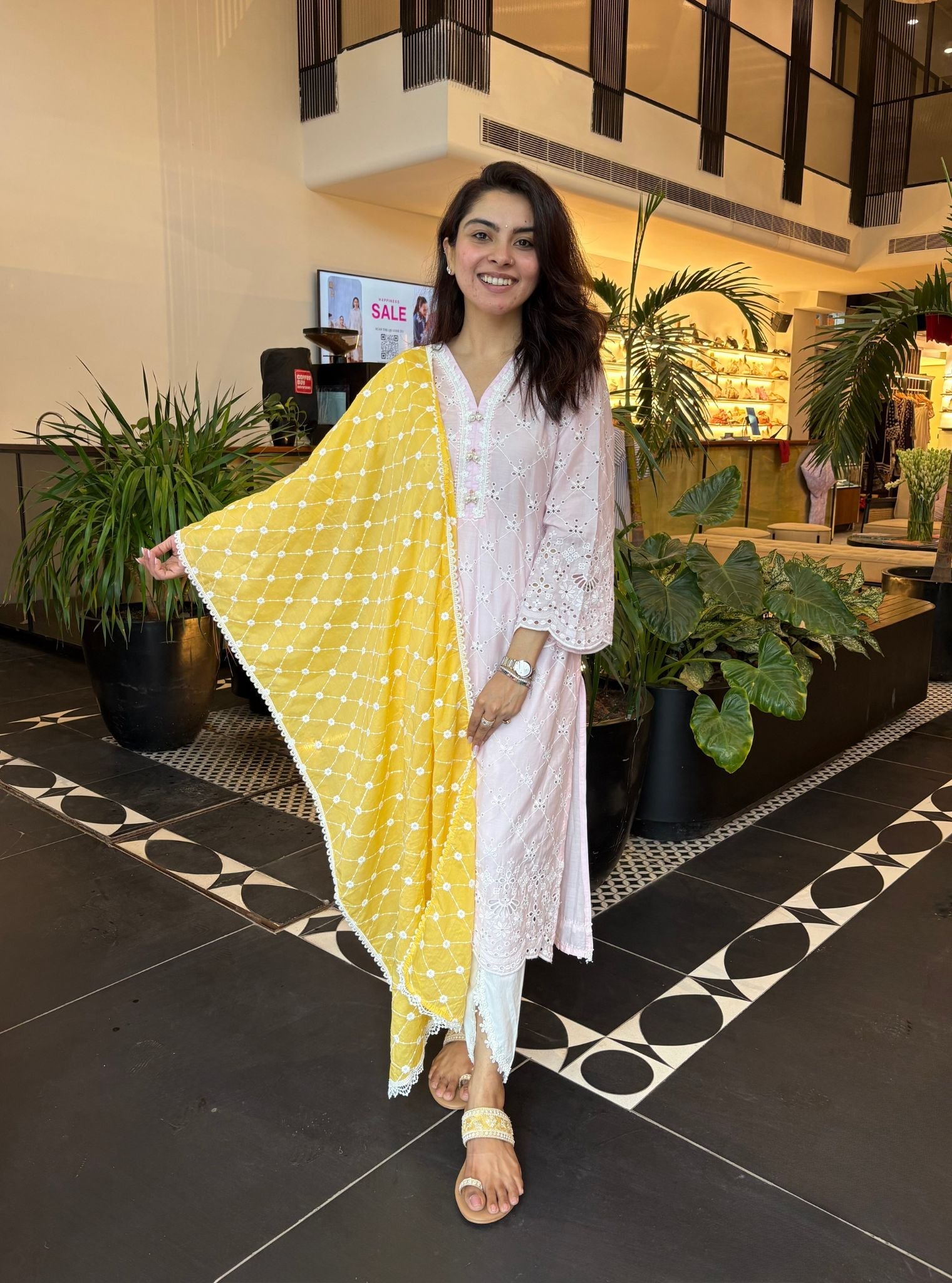 Perth Supima Cotton Pink Kurta with Aelira White Dhoti Pant Set