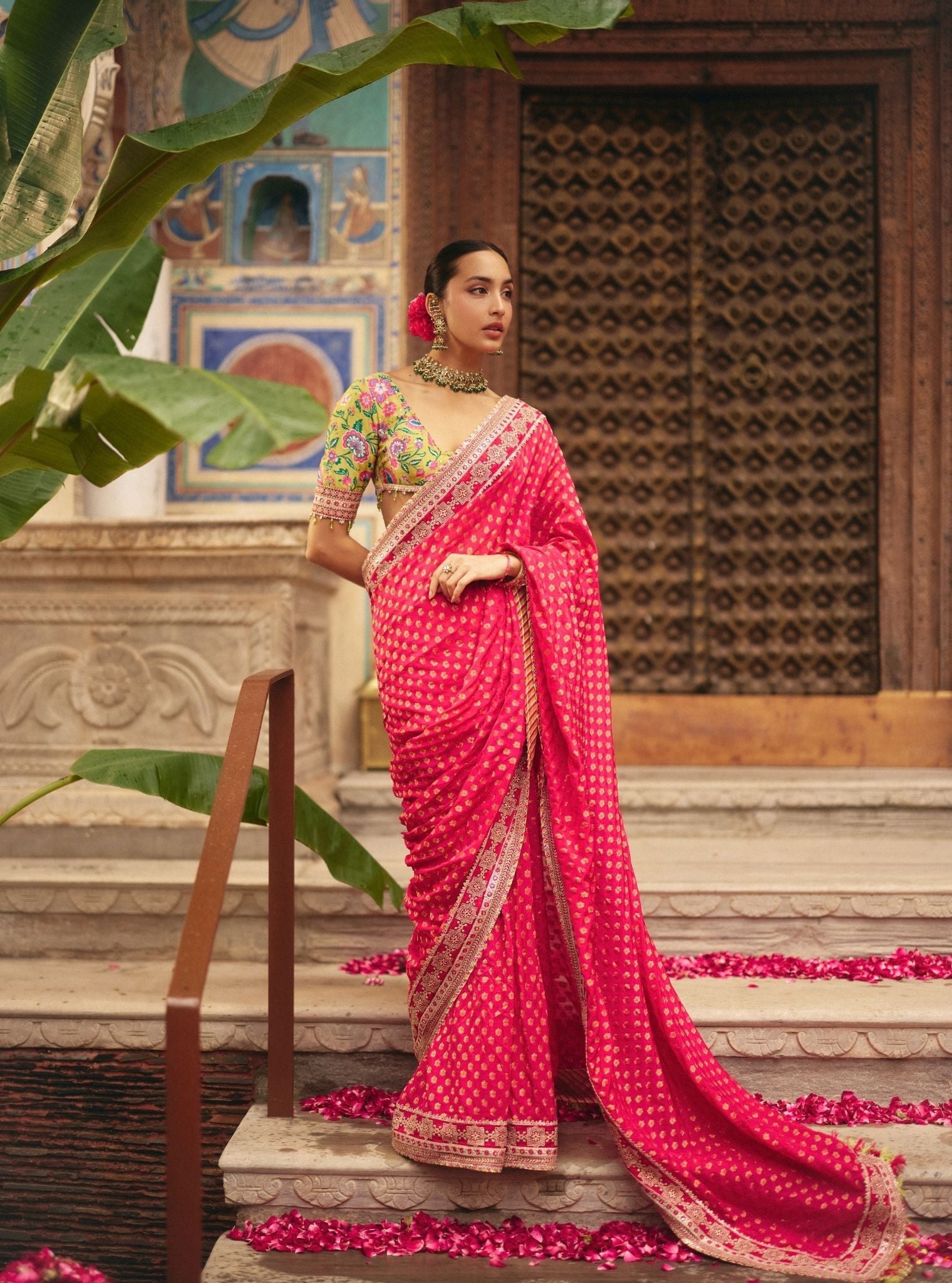 Sanjali Banarasi Fuchsia Saree