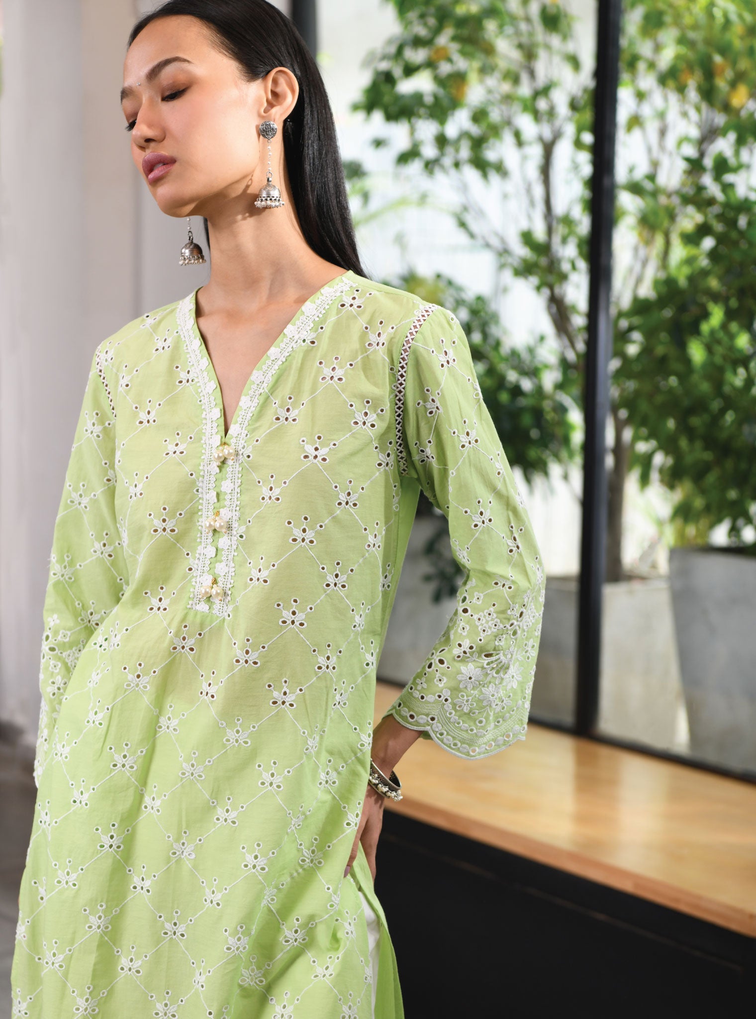 Mulmul Cotton Perth Green Kurta