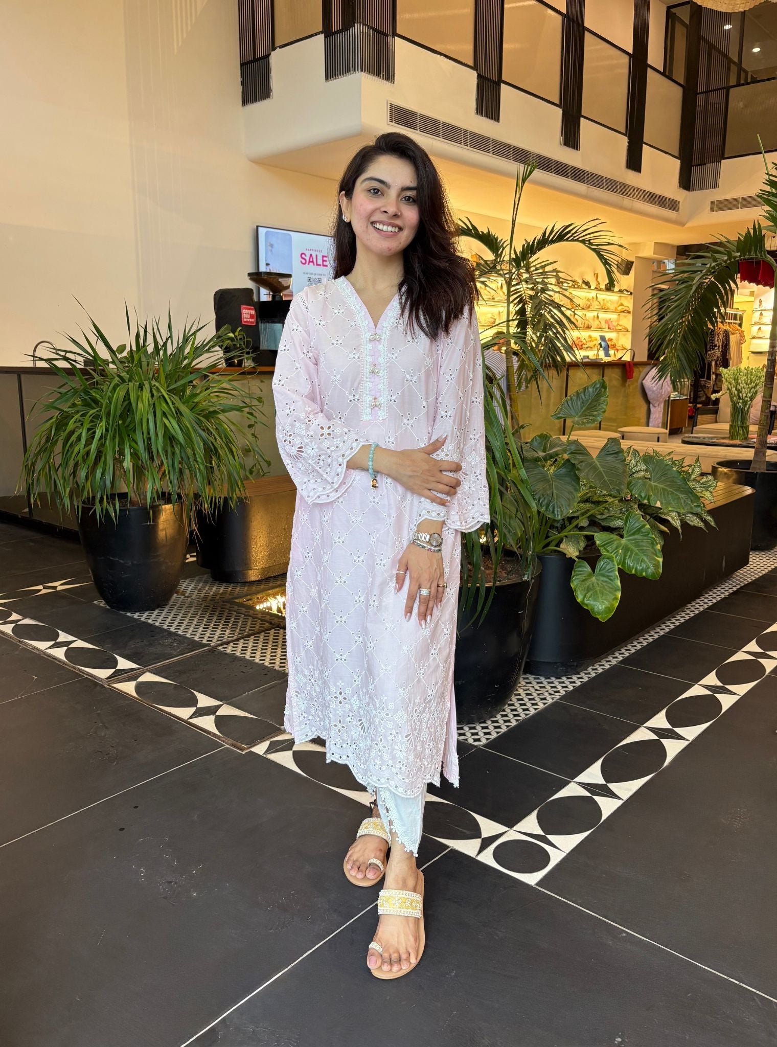 Perth Supima Cotton Pink Kurta with Aelira White Dhoti Pant Set