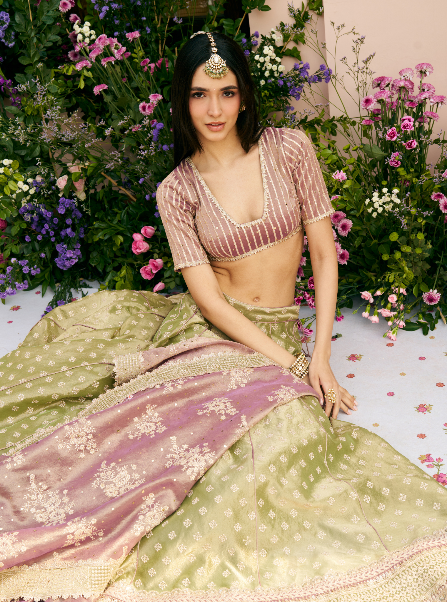 Bansuri Tissue Light Green Lehenga
