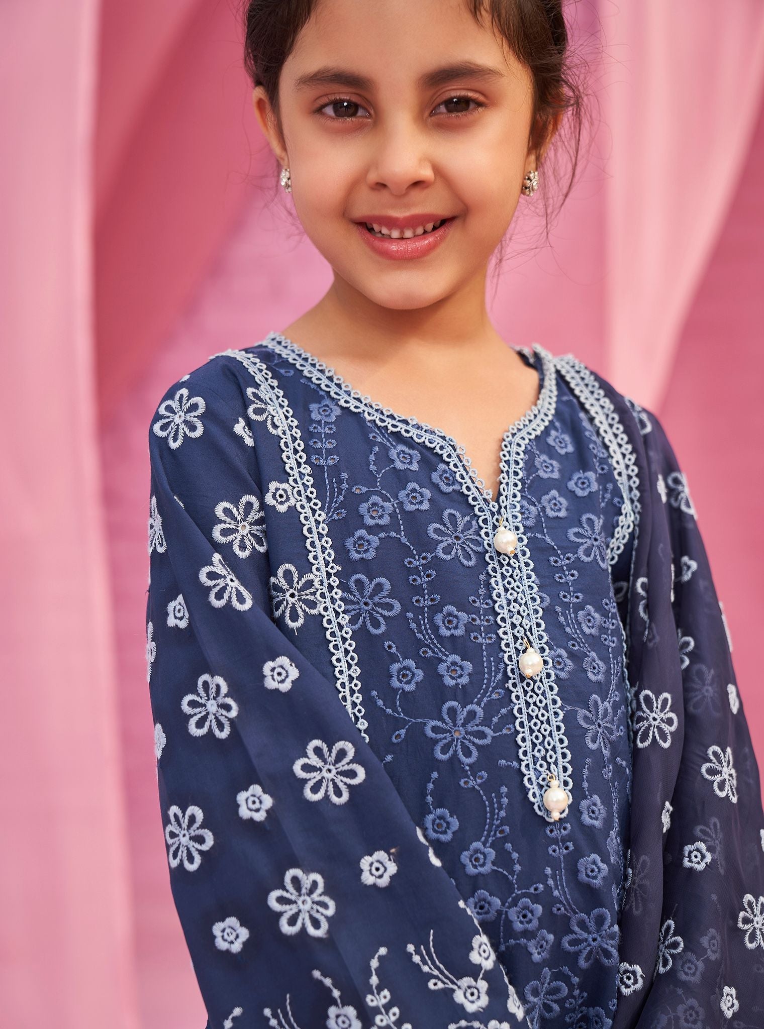 Mulmul Cotton Elin Navy Kurta With Mulmul Cotton Elin Navy Pant