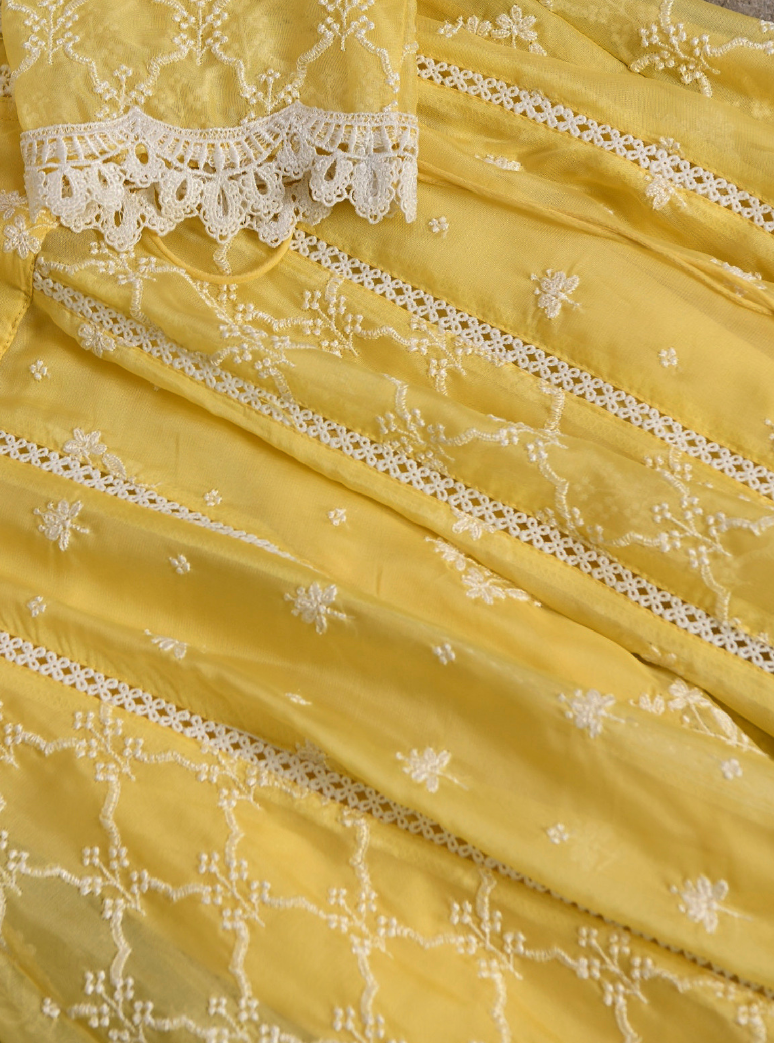 Mulmul Organza Morey Yellow Anarkali Kurta With Cotton Morey Yellow Pant