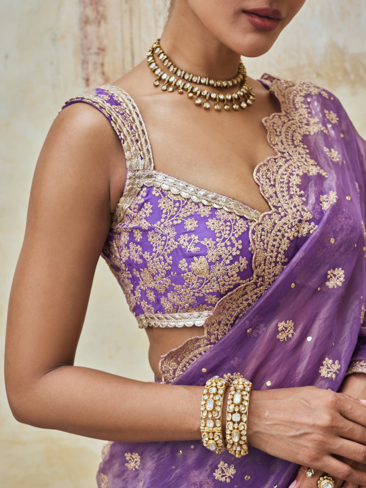 Adiva Lurex Organza Purple Saree