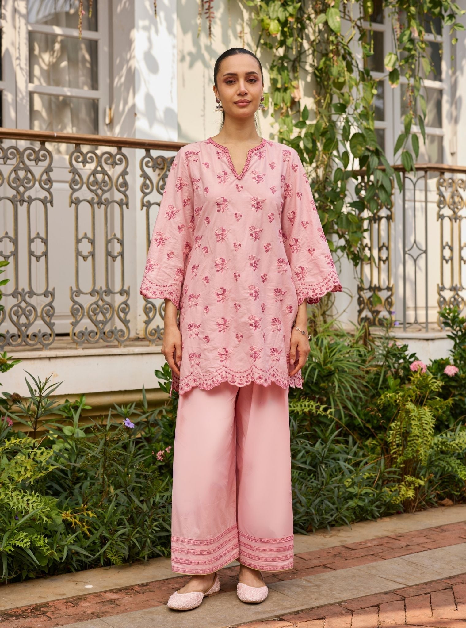 Aviya Supima Cotton Pink Kurta With Farshi Salwar