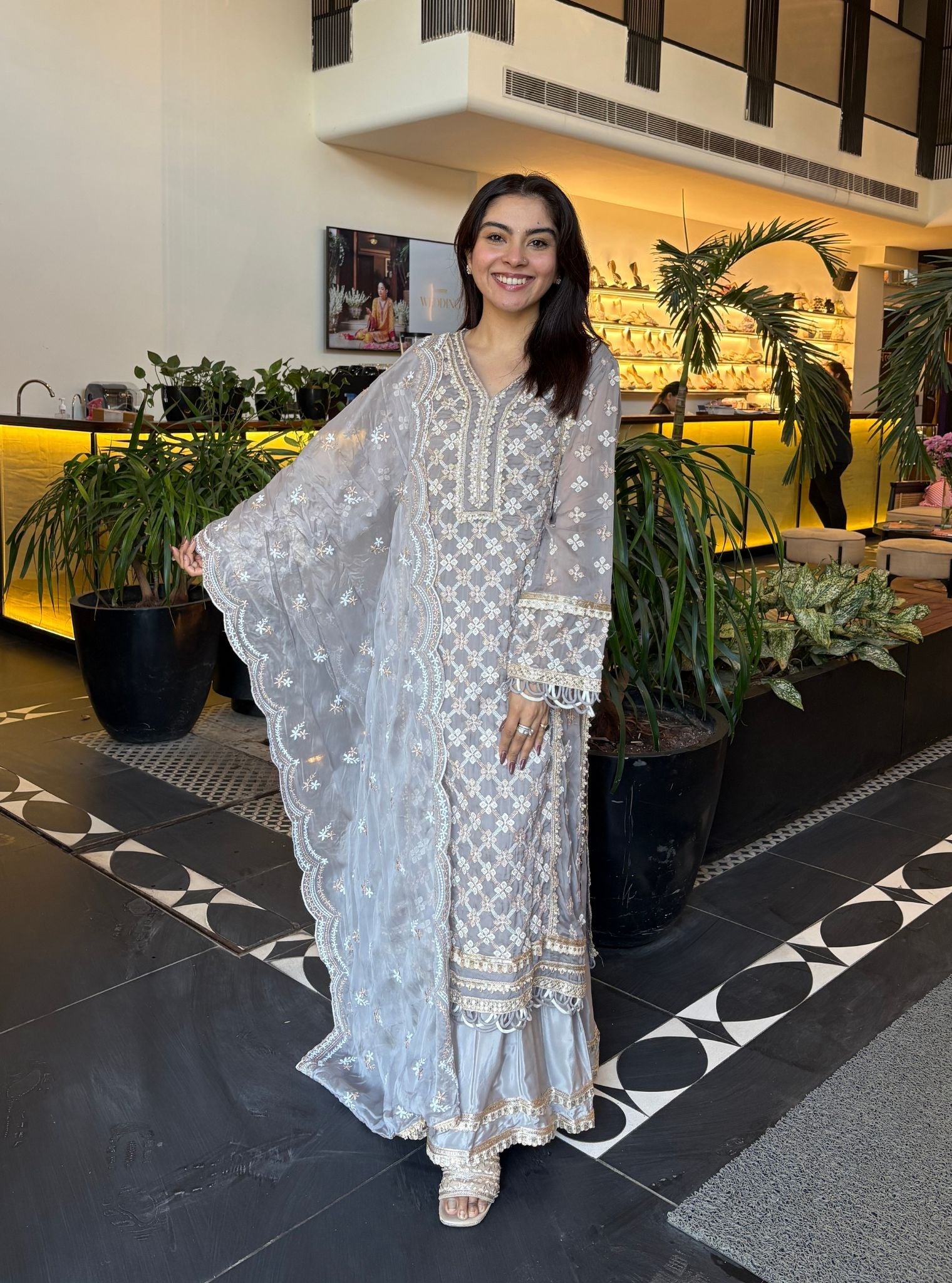 Citra Organza Grey Kurta with Skirt Set