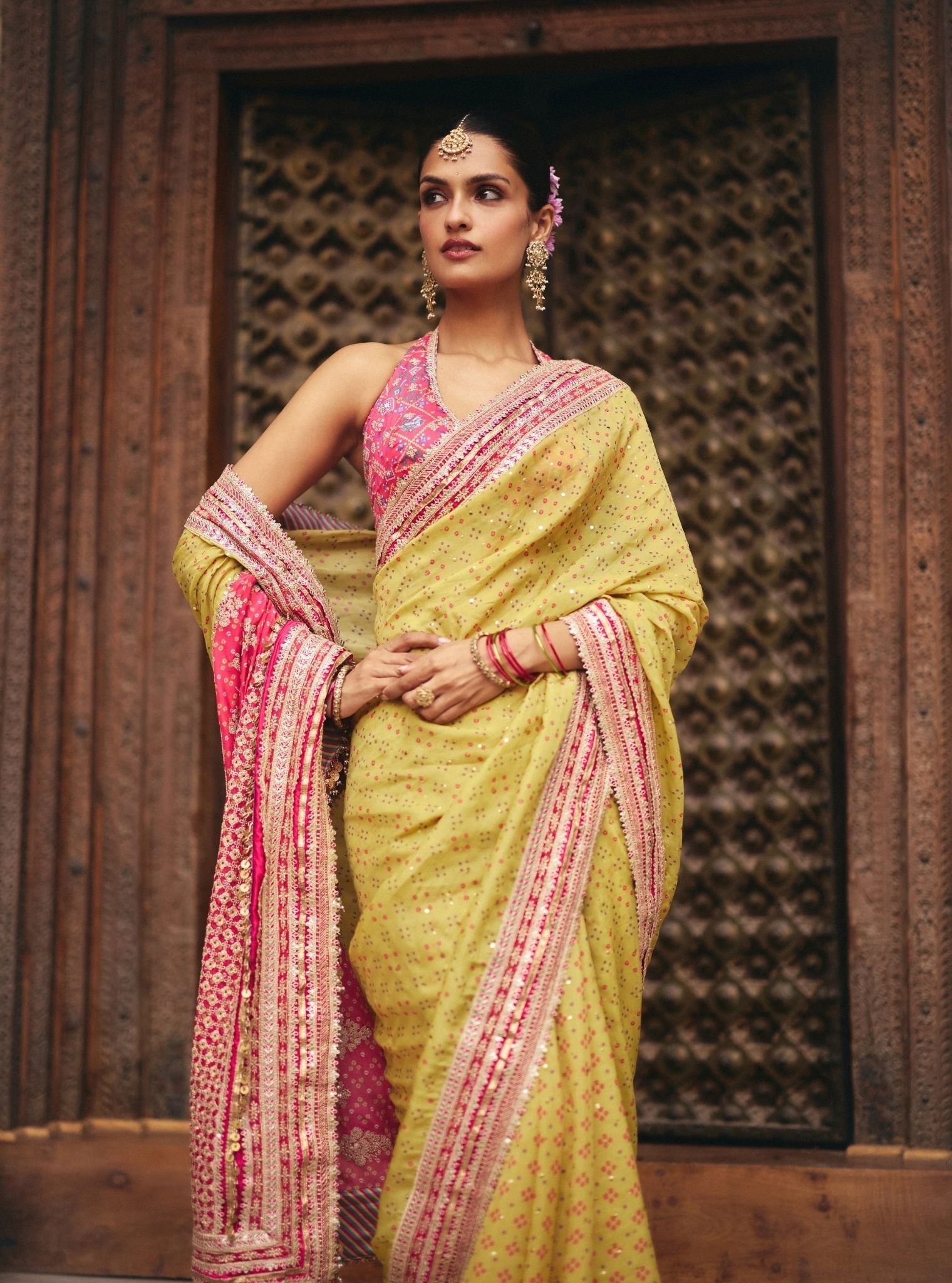 Subhi Bemberg HO Silk Printed Lime Saree