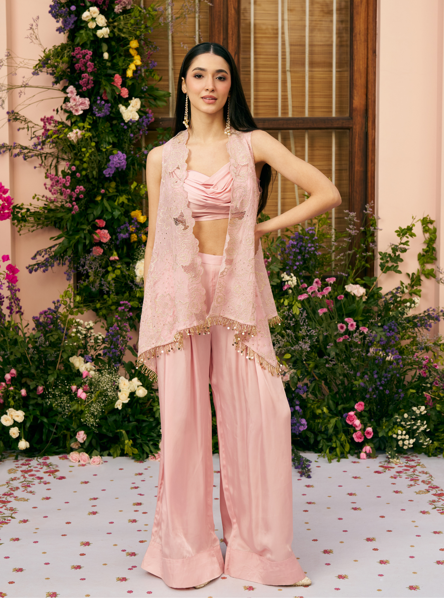 Charulata Glass Organza Pink Jacket Set