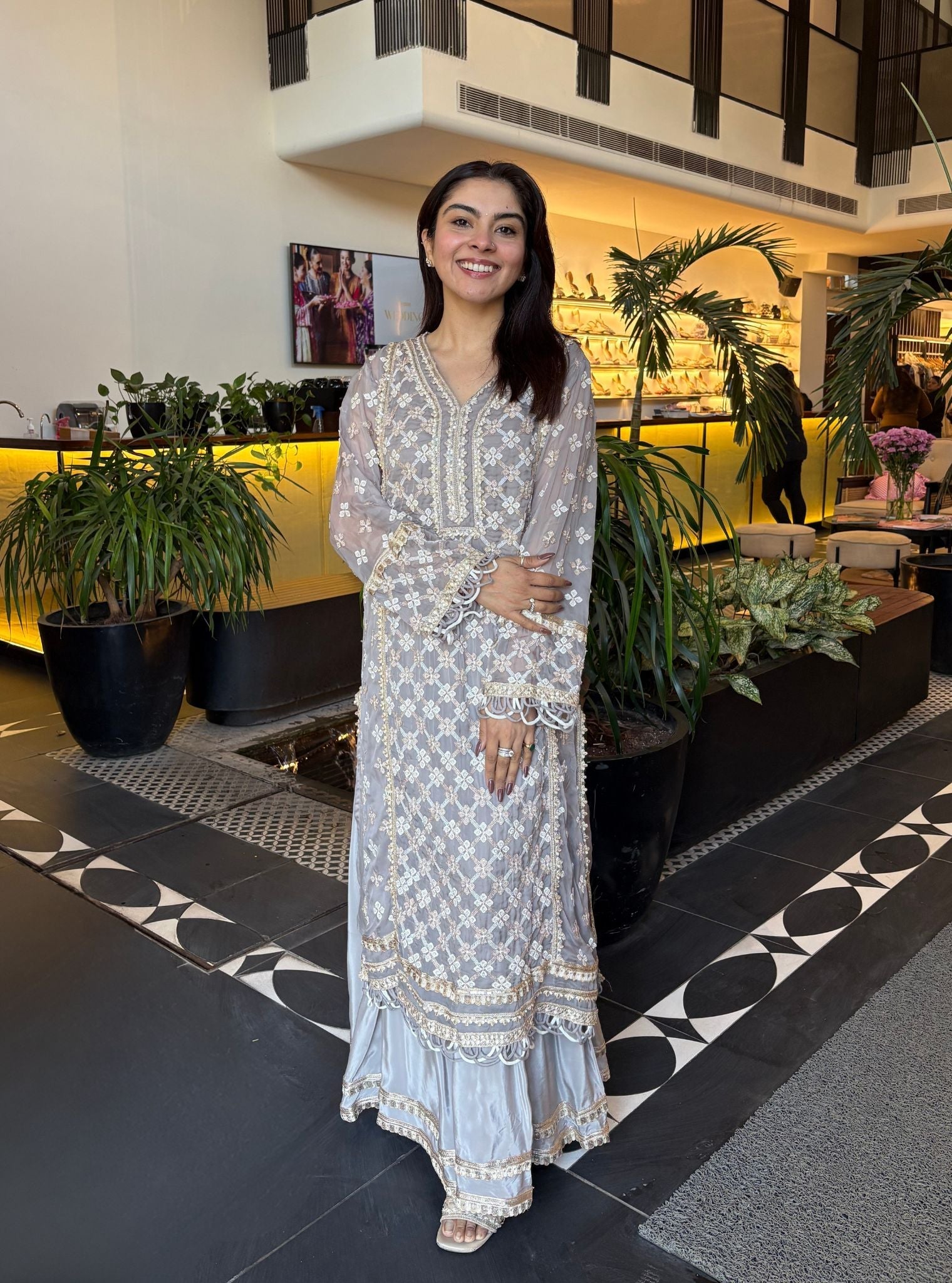 Citra Organza Grey Kurta with Skirt Set