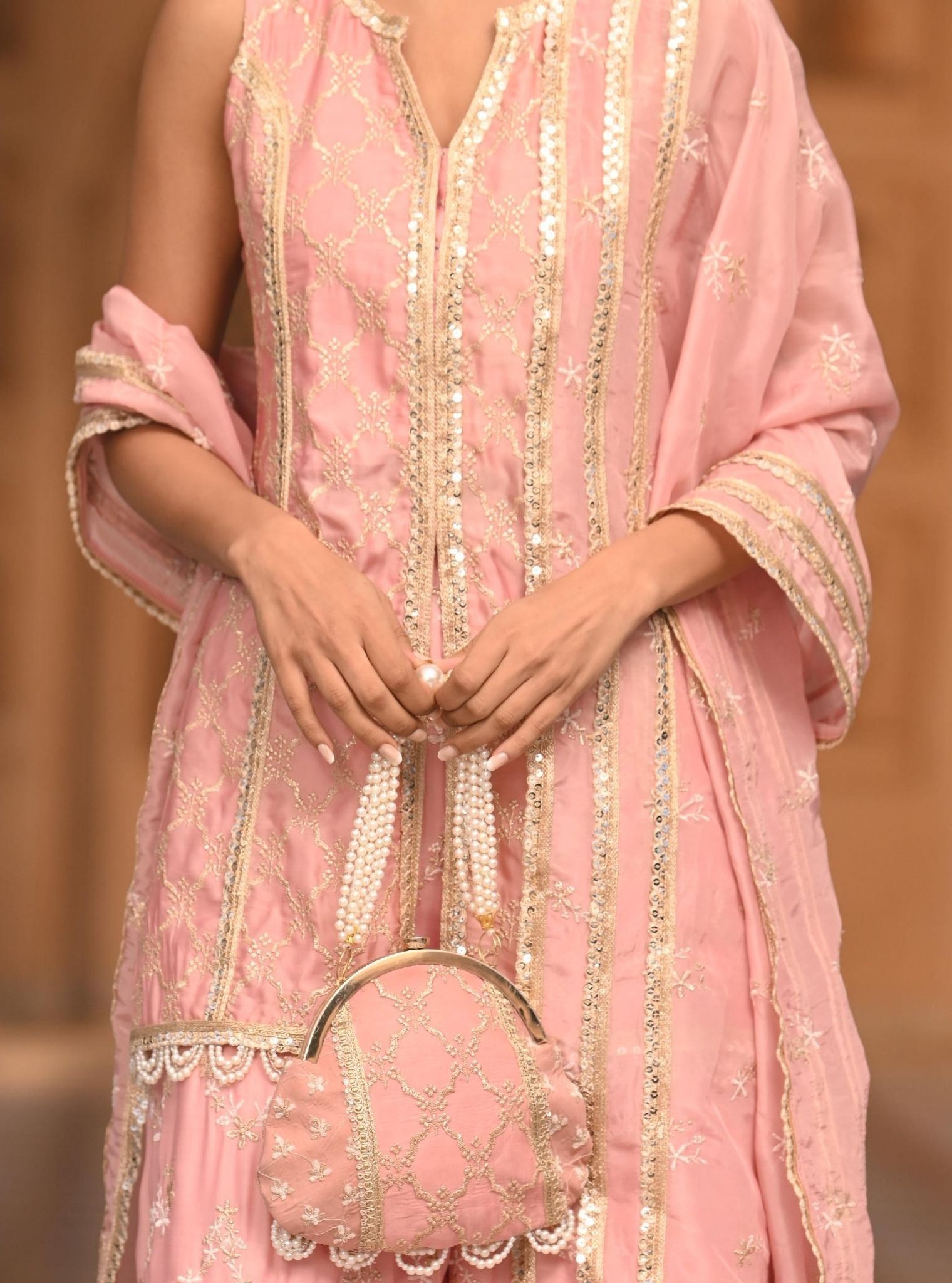 Ainah Organza Satin Light Pink Kurta with Sharara Set