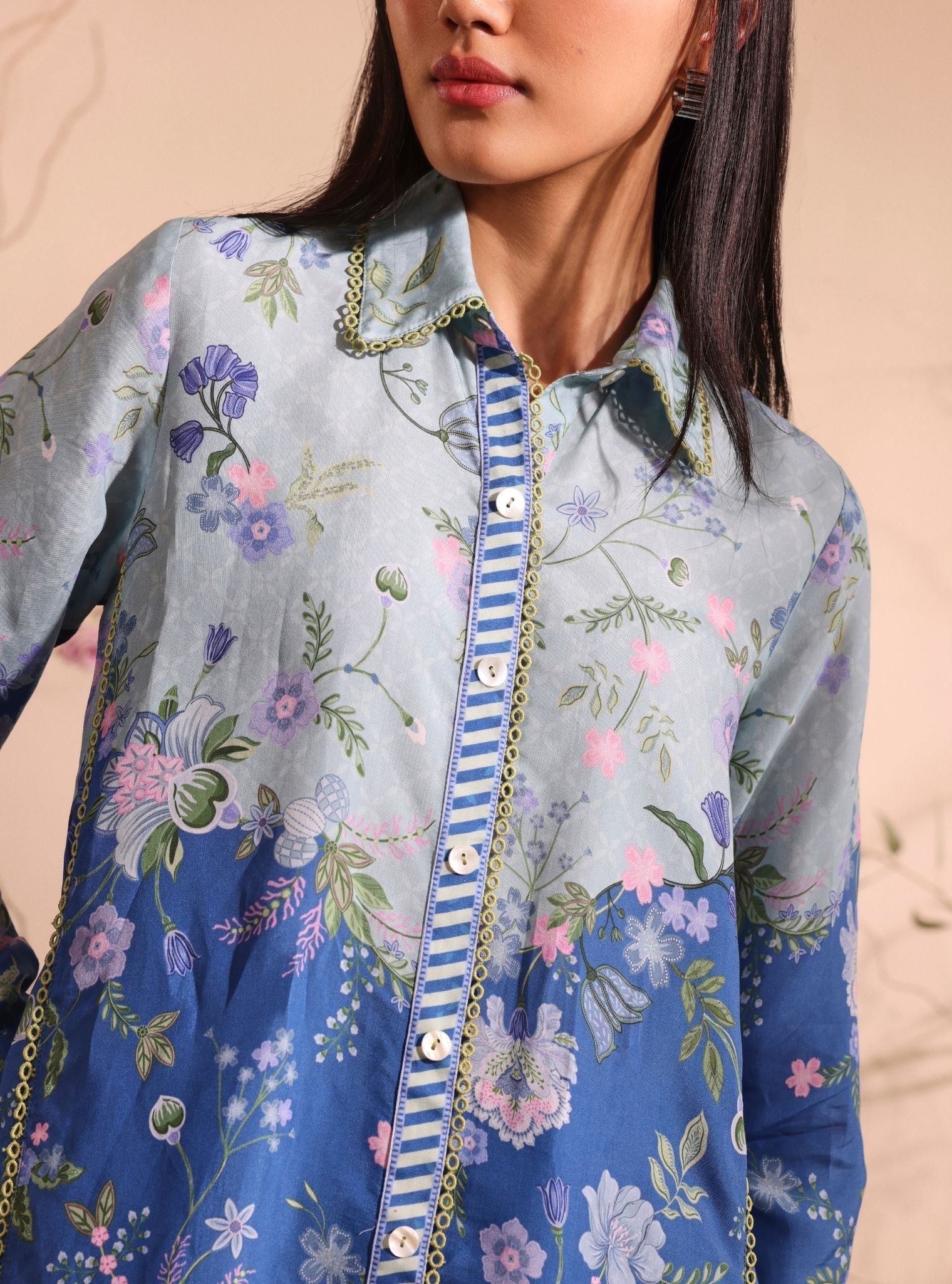 Mulmul Lawn Printed Oona Navy Shirt With Mulmul Lawn Printed Oona Navy Pant