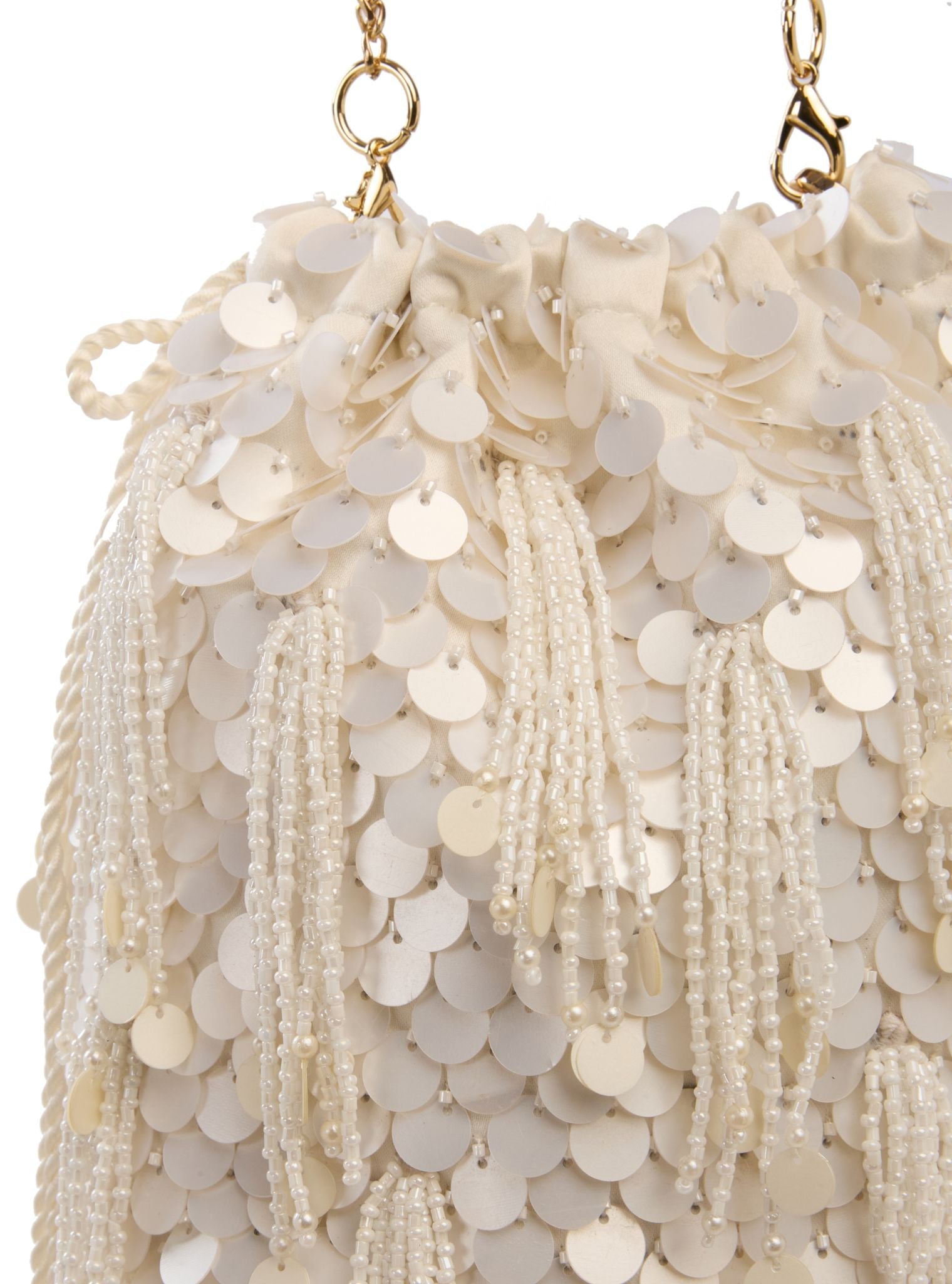Snowdrop White Tassel Potli Bag