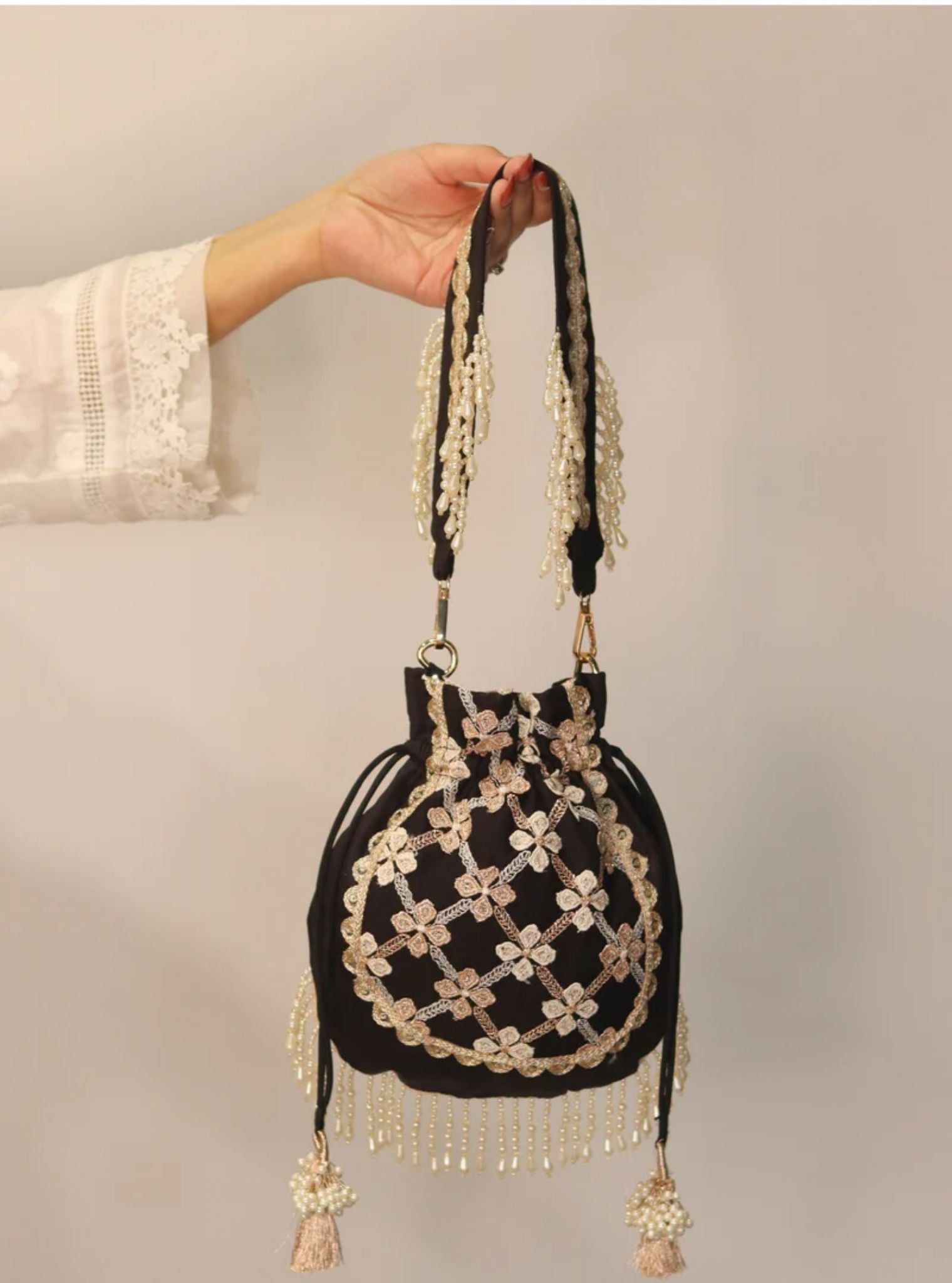 Mulmul Resham Black Potli Bag