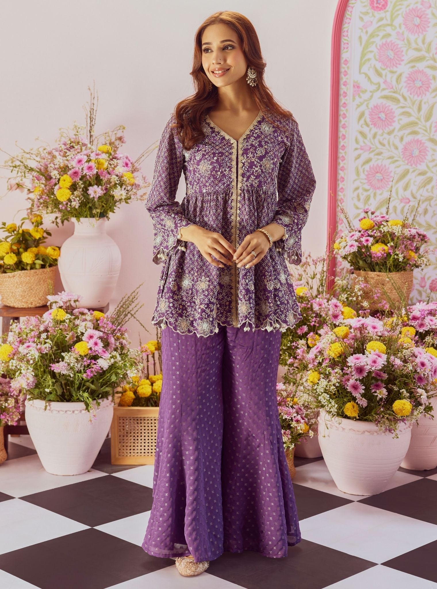 Ghunghroo Banarsi Purple Top Set