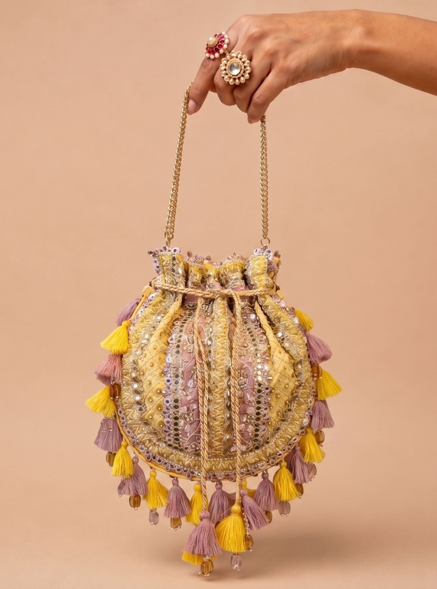 The Jodhpur Charm Yellow Potli Bag