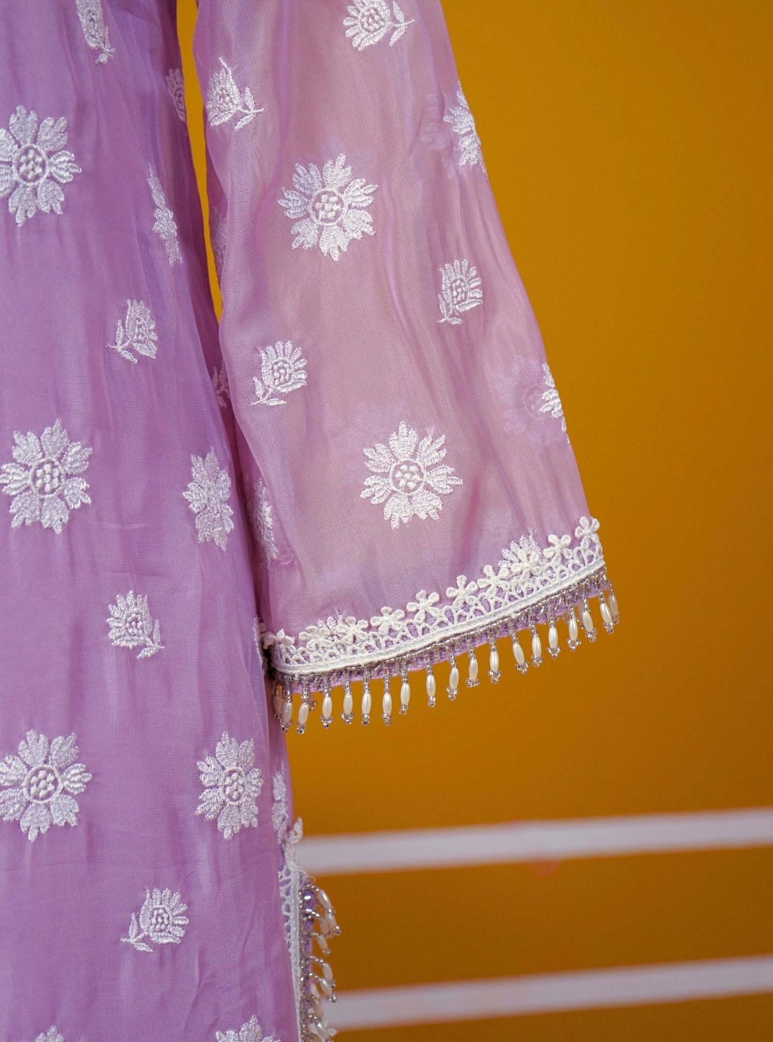 Mulmul Organza Hariette Lilac Kurta With Mulmul Cotton Hariette Lilac Pant